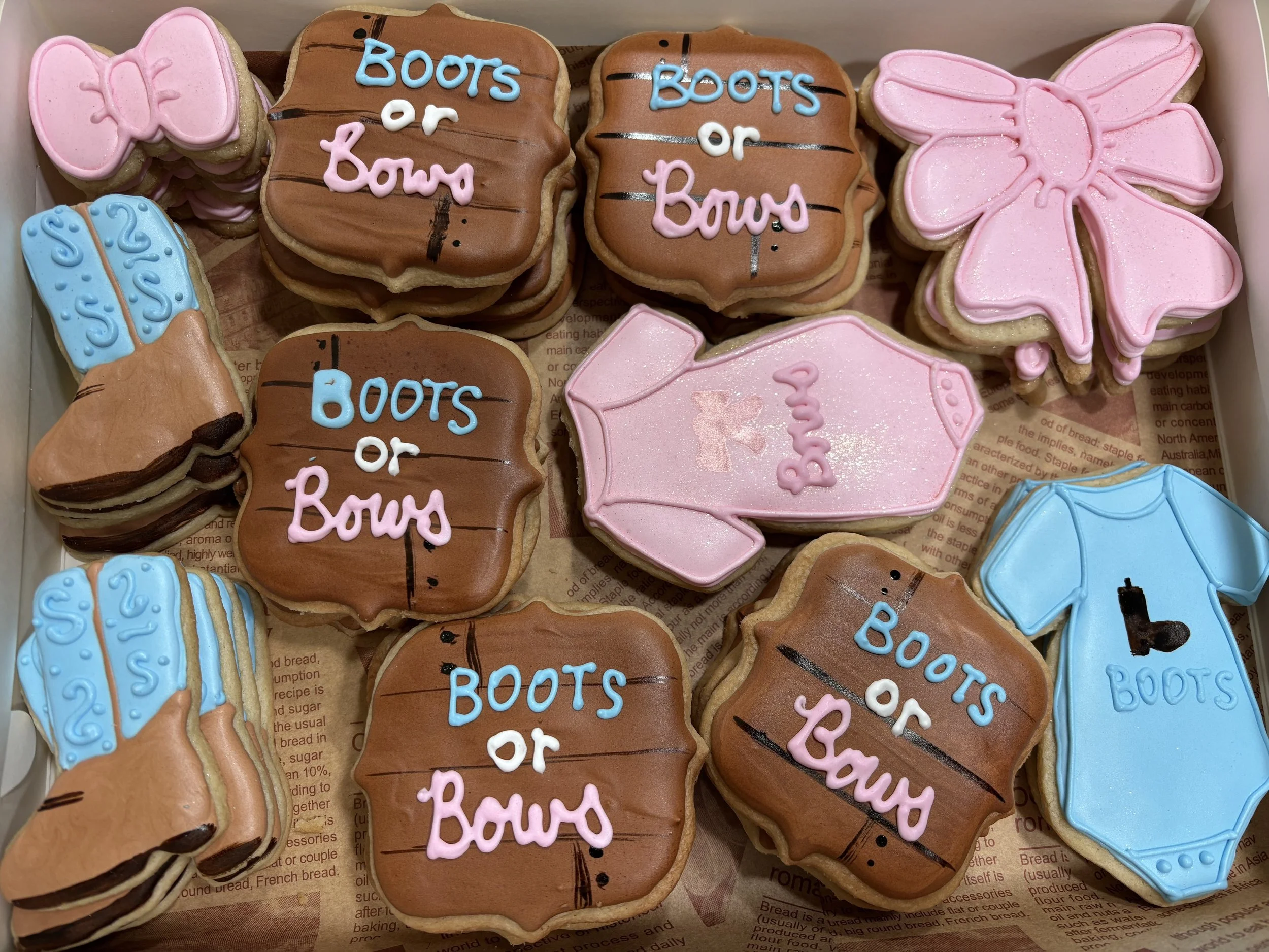 cowboyboots, bows, onesies, boots or bows decorated sugar cookies