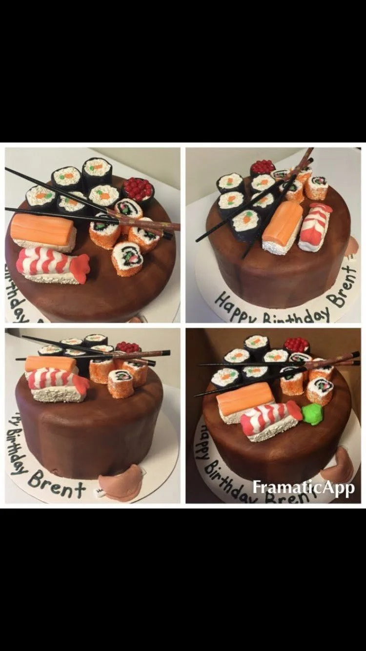 Sushi cake with everything edible except the chopsticks 