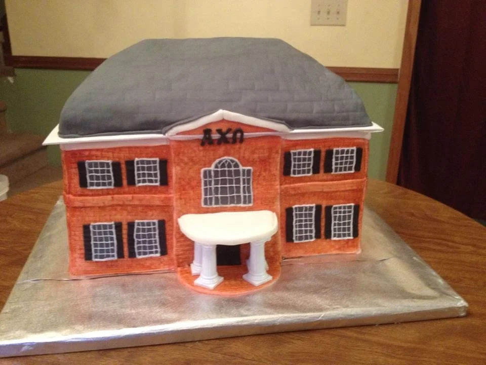 large cake replica of a sorority house in Athens, GA