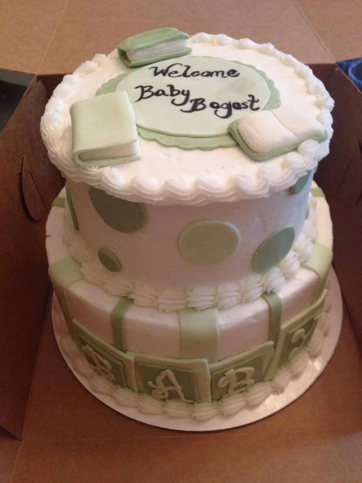 tiered gluten-free baby shower cake designed by Atlanta cake artist Artful Cakery by Julie