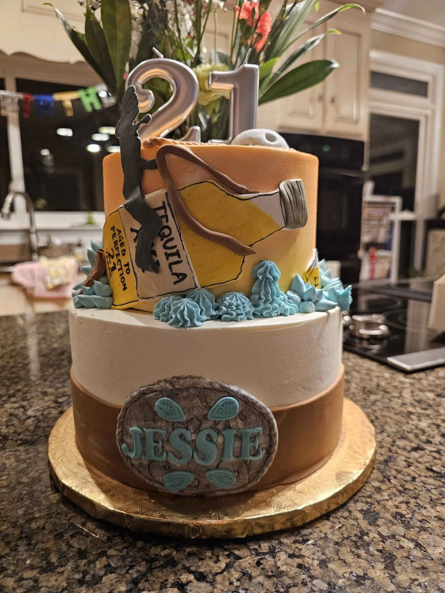 Tequila themed 21st birthday cake celebrating a milestone birthday.