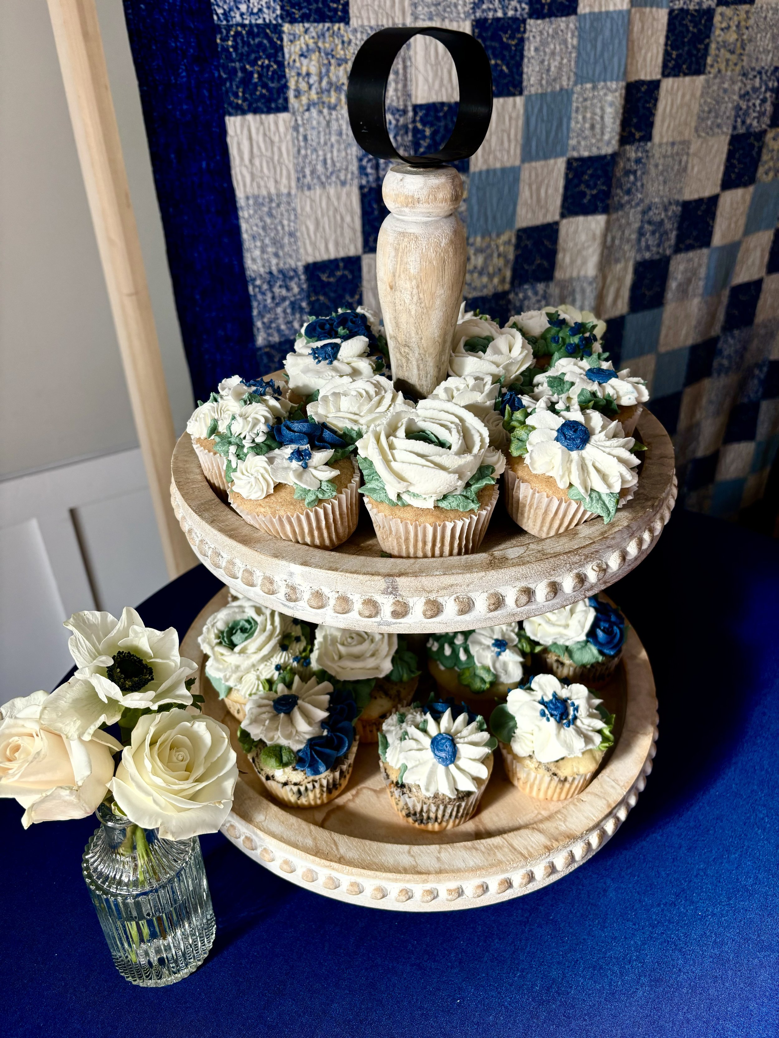 Hand-piped floral cupcakes designed to coordinate with a North Georgia wedding celebration.