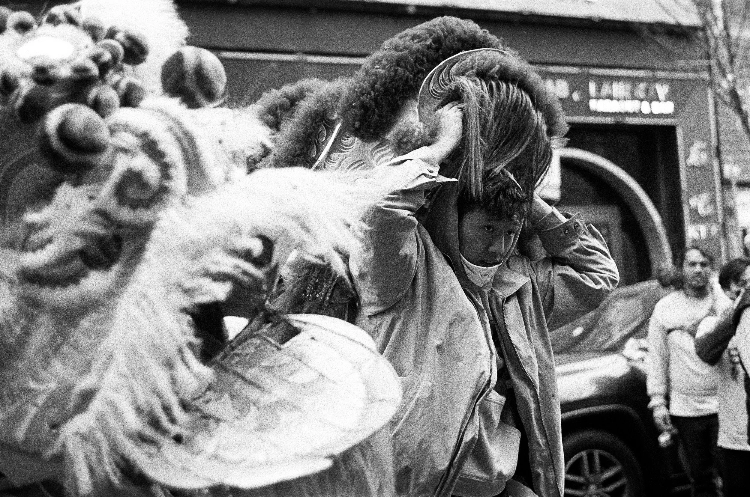 Philadelphia Suns member Allen Lin during a lion dance performance. (2022) 
Lauren Lowe ’17