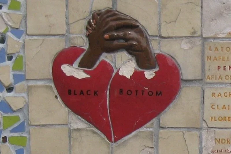 Detail of Black Bottom Mosaic Mural at the former UC High site, 1999.
Andrea Zemel