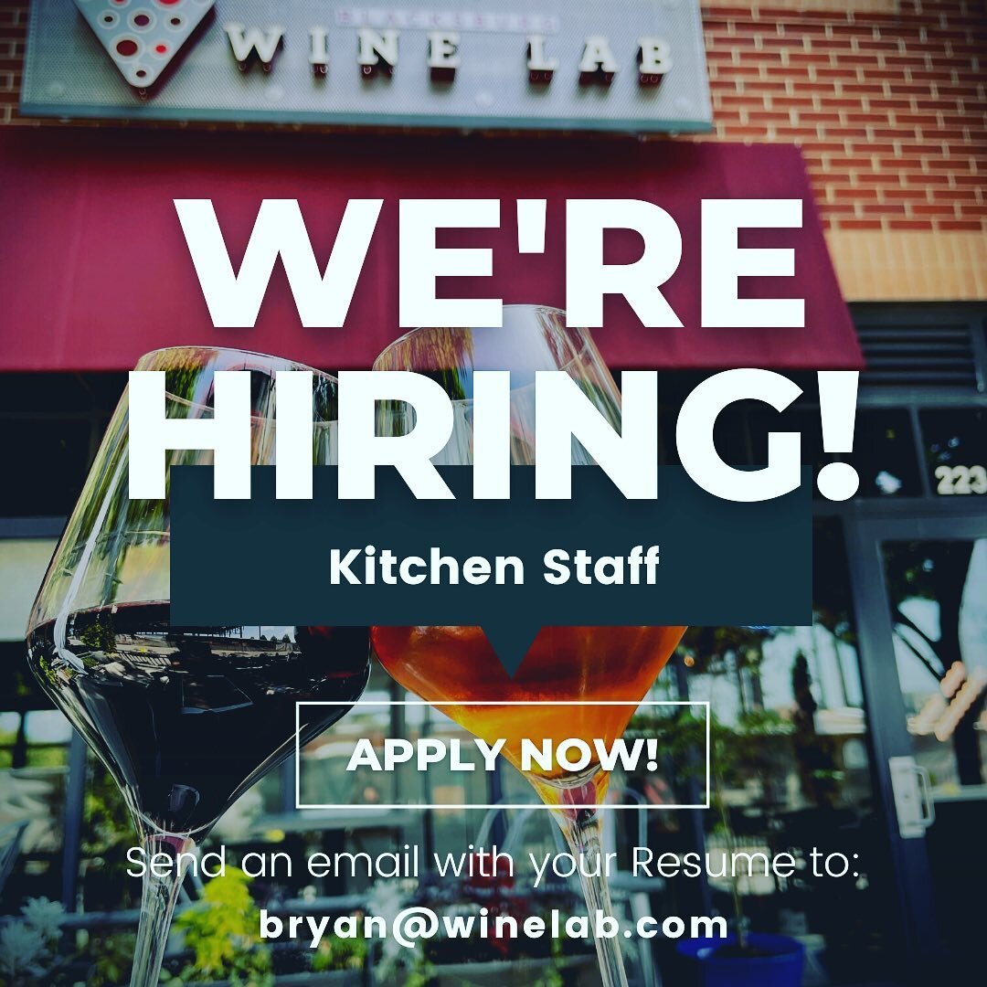 👩&zwj;🍳Blacksburg Wine Lab is hiring for the summer!!

We are looking for a few team members (full or part time) to join our back of house staff ~ send a resume to bryan@winelab.com to apply!

#nowhiring #blacksburgvajobs #summerjob #blacksburgva