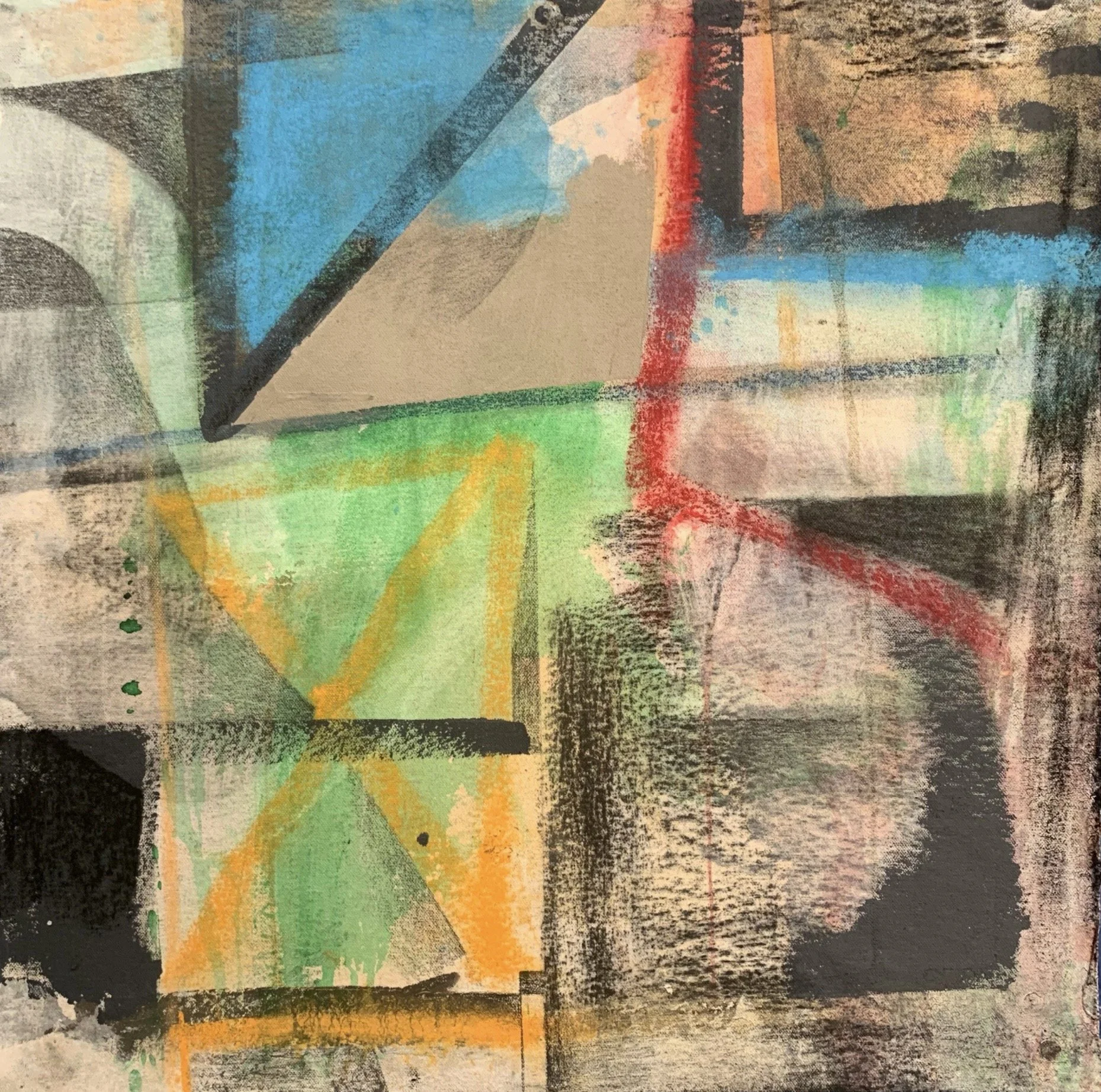 Parks & rooftops,
19 1/2 inches x 19 1/2 inches,
Acrylic, pastel, pencil on canvas
