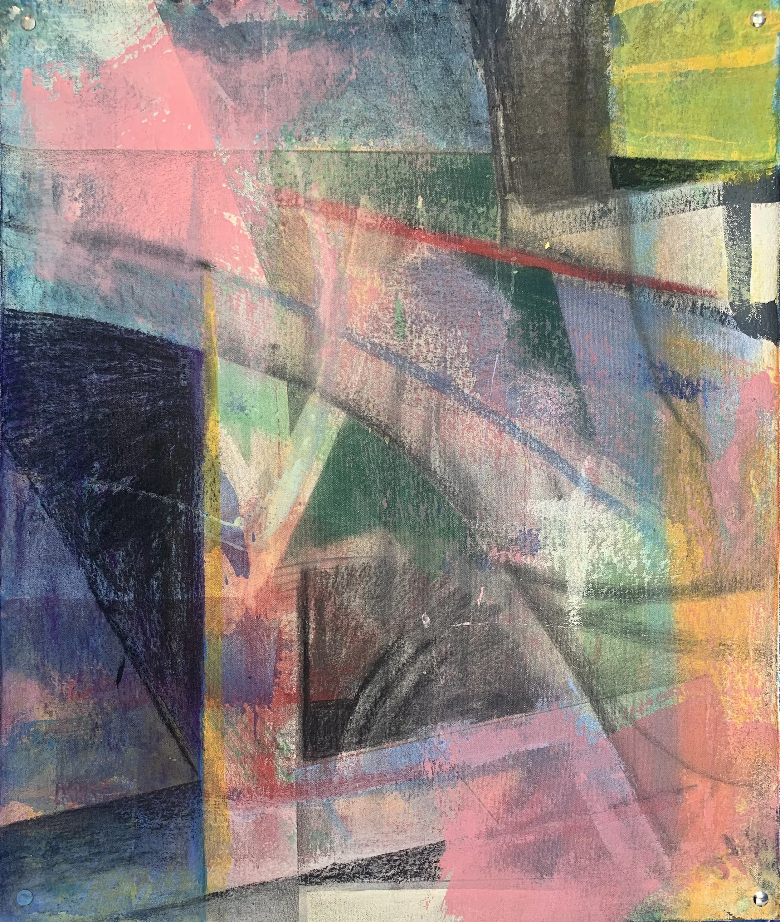 Form meets function,
24 inches x 19 1/2 inches,
Acrylic, charcoal, pastel on canvas