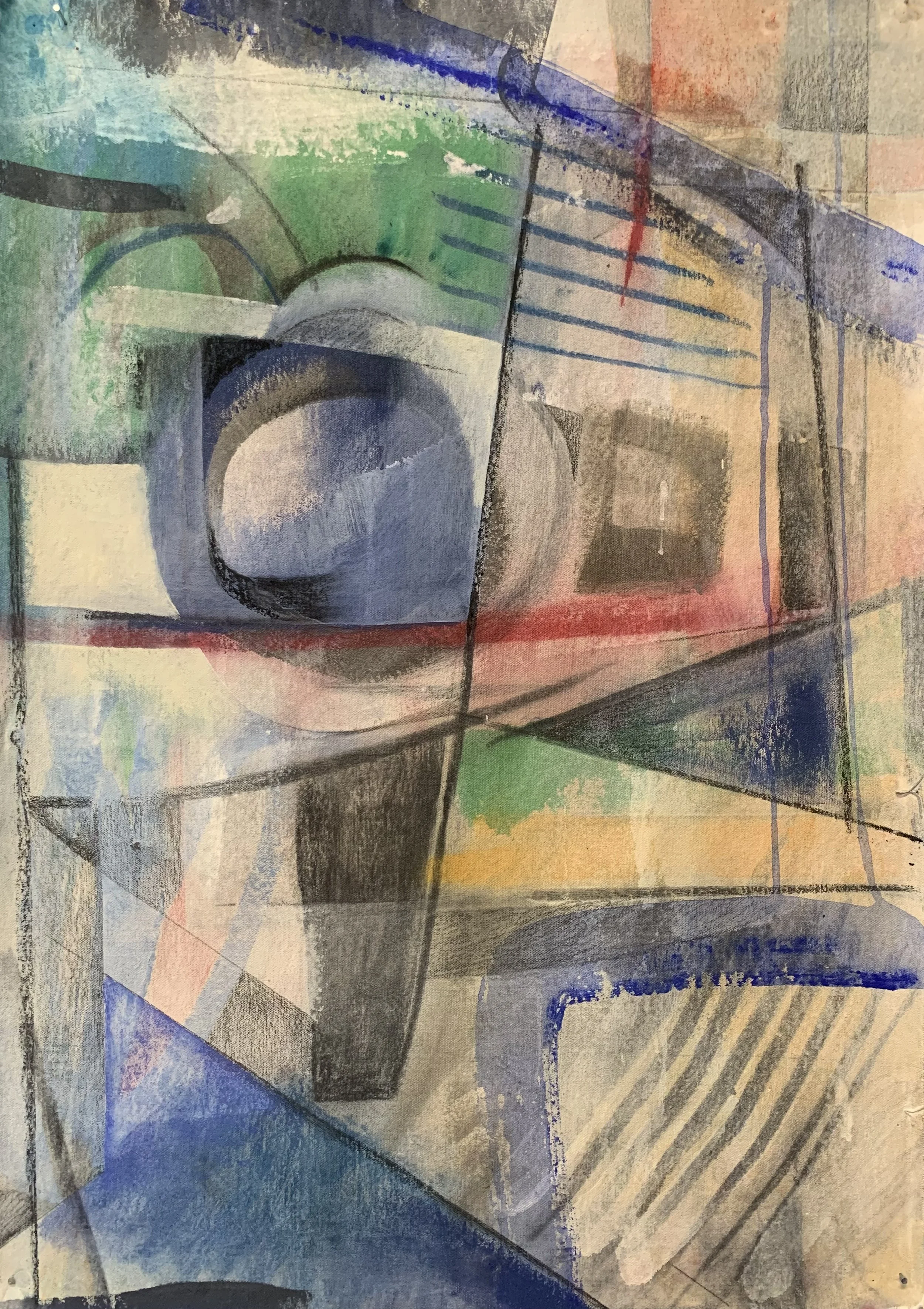 The “M”,
24 1/2 inches x 19 3/4 inches,
Acrylic, charcoal, pastel on canvas