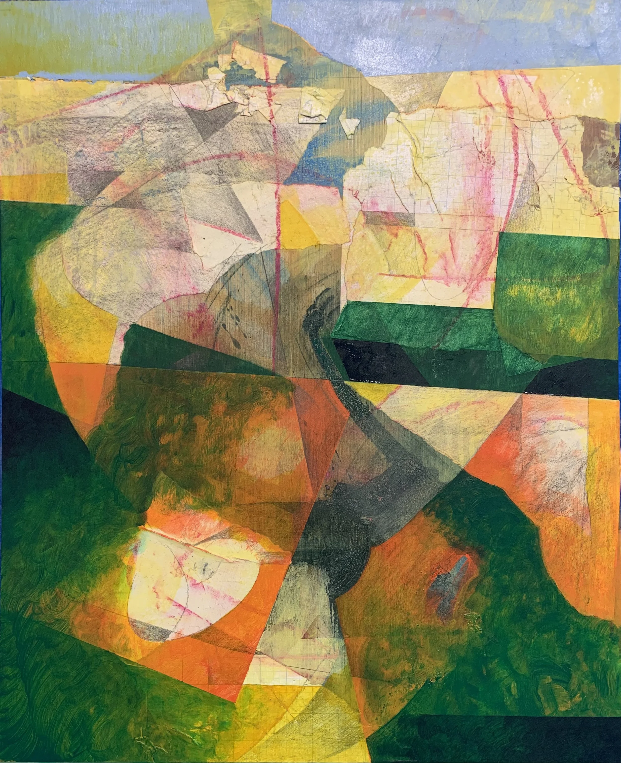 Views from Bandalier,
29 inches x 24 inches,
Acrylic, pastel, pencil, paper on wood panel