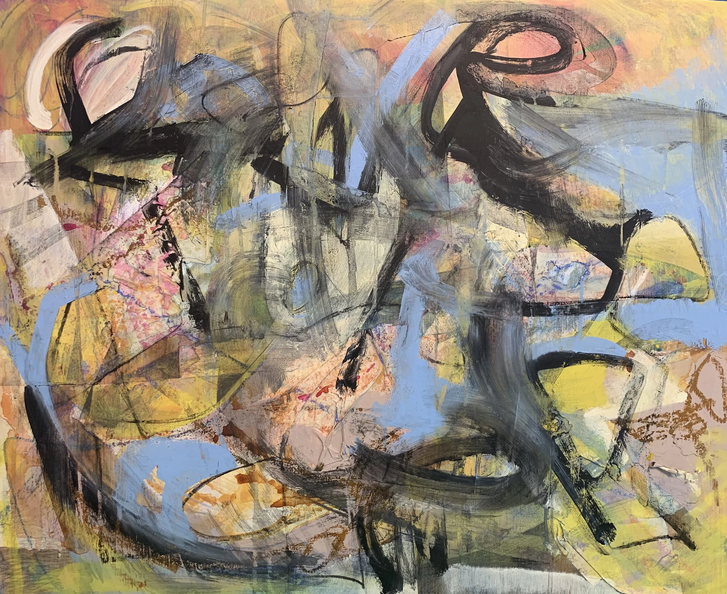 Cowgirlz,
26 inches x 32 inches,
Acrylic, charcoal, pastel, pencil on wood panel