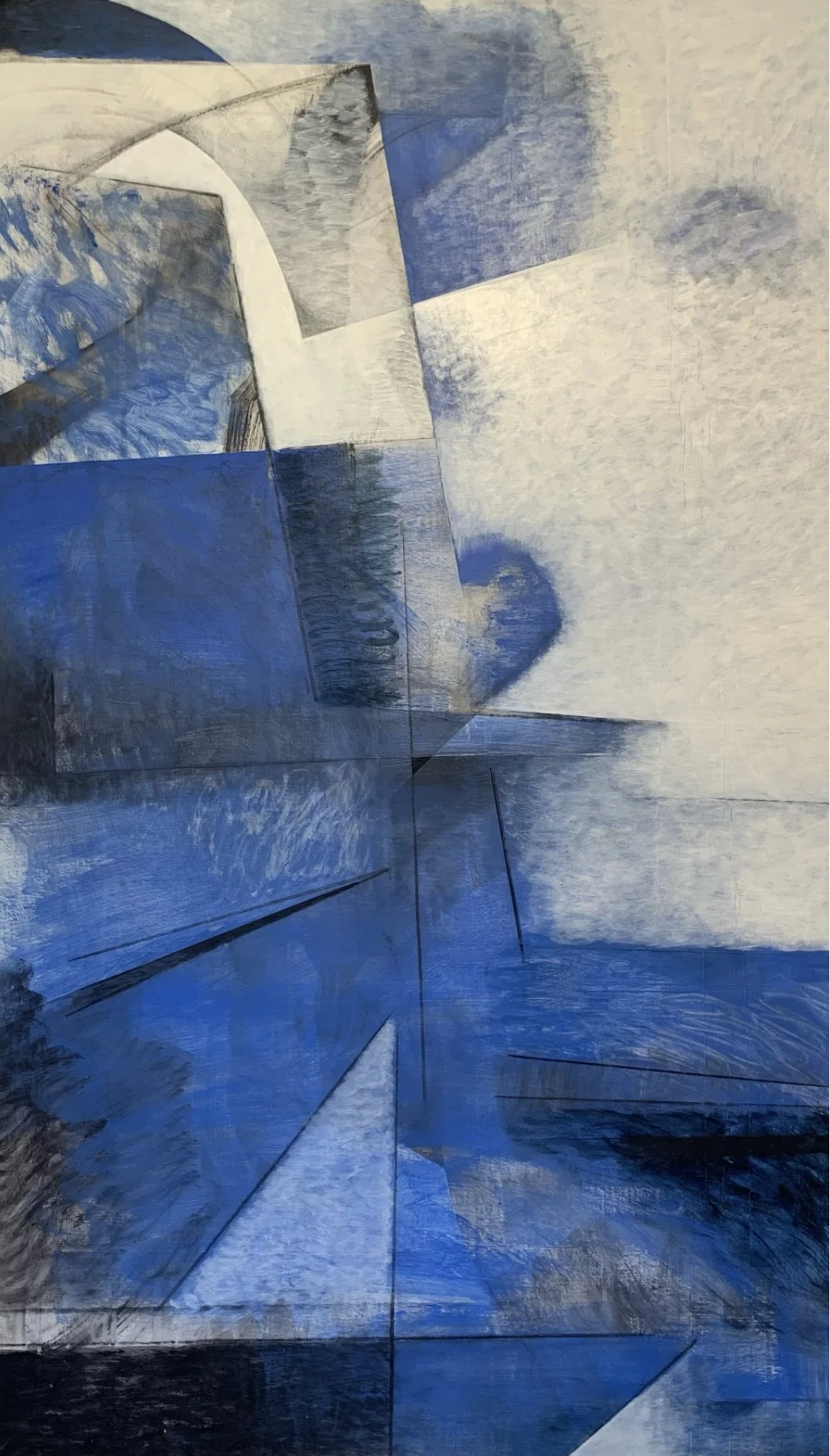 Converging into blue,
60 inches x 35 inches,
Acrylic, charcoal on wood panel