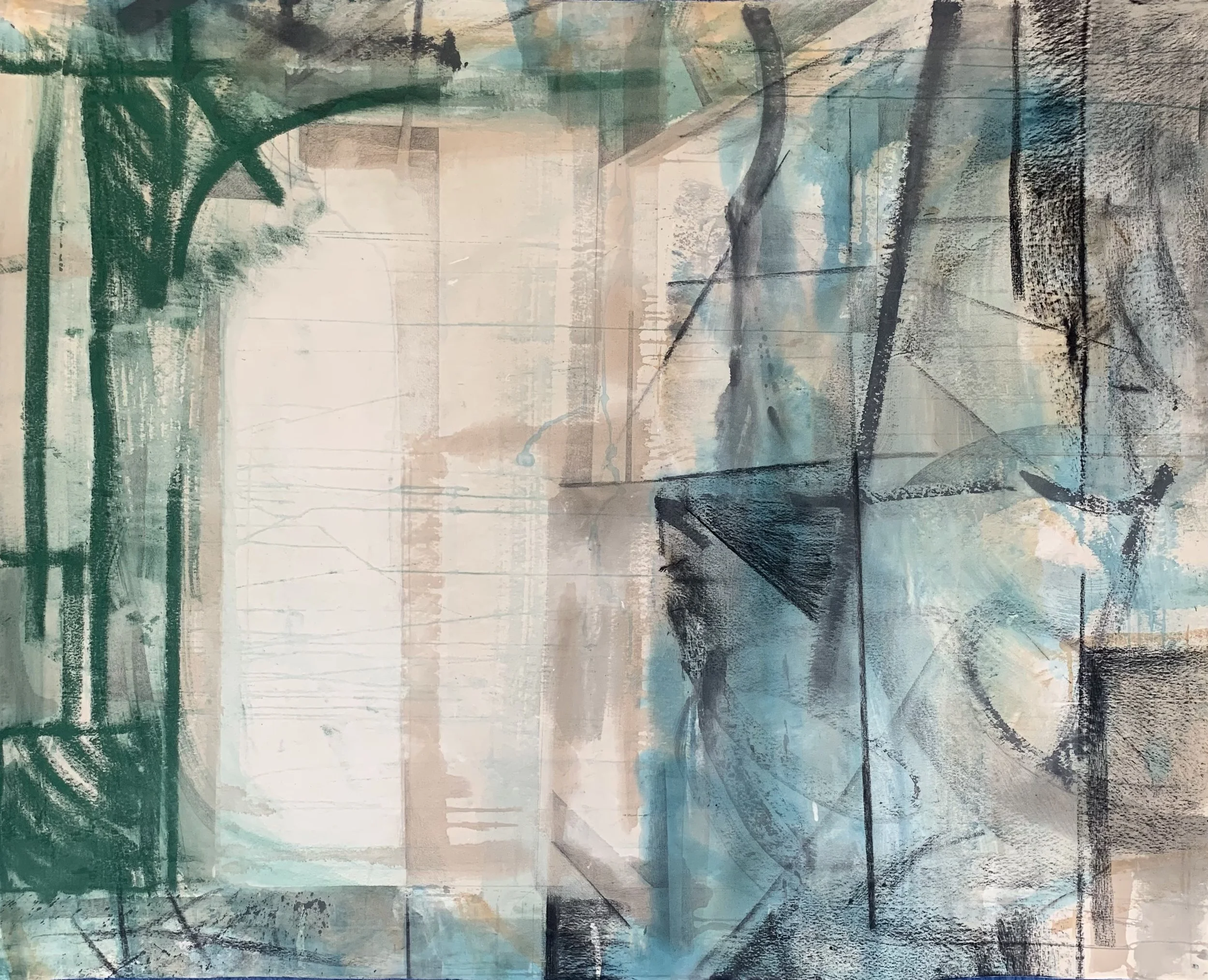 Impermanence,
56 1/2 inches x 72 inches,
Acrylic, charcoal, pencil on canvas