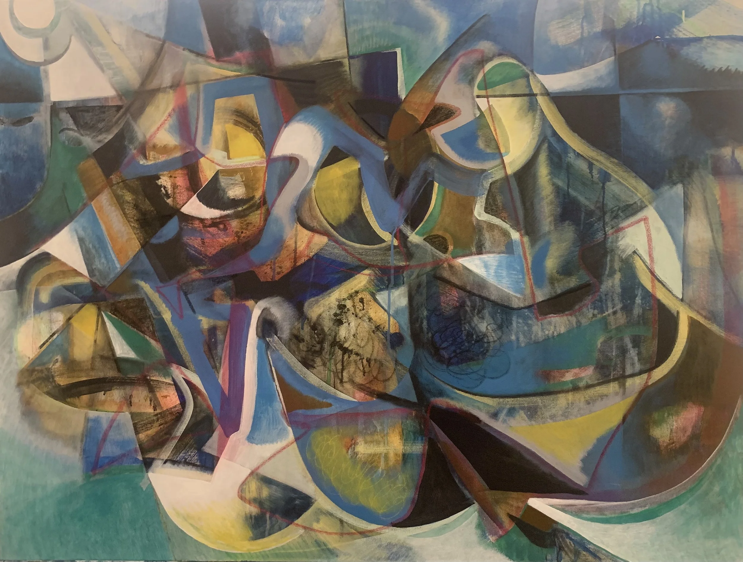 Moon Canyon Reveal,
36 inches x 48 inches,
Acrylic, pastel, pencil on canvas