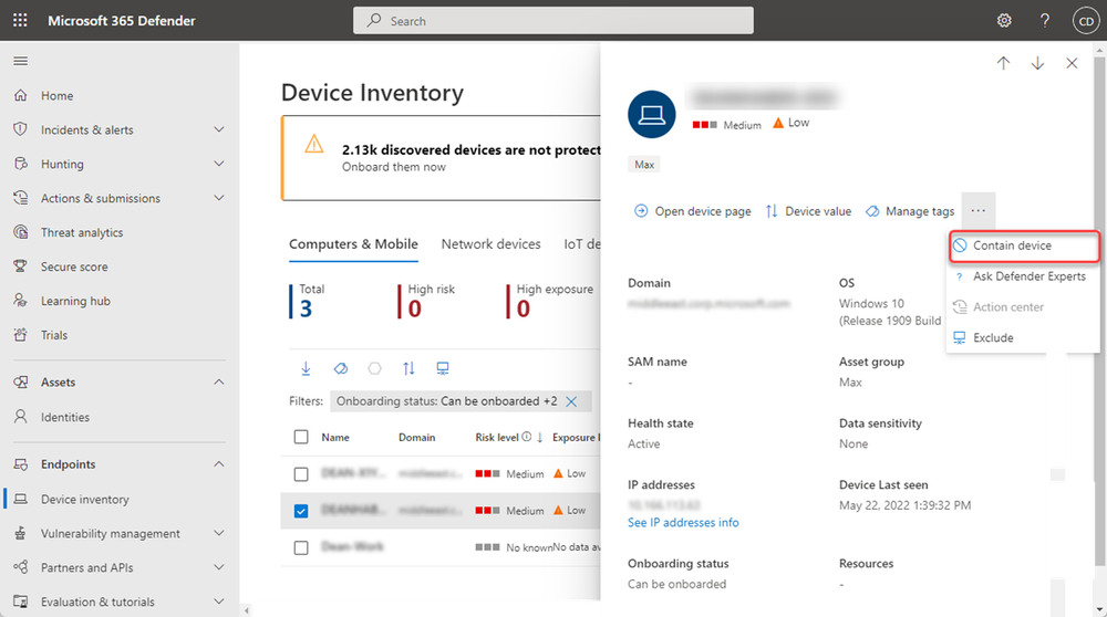 Microsoft Defender XDR: Device Isolation and Contain Device — MT_Sec