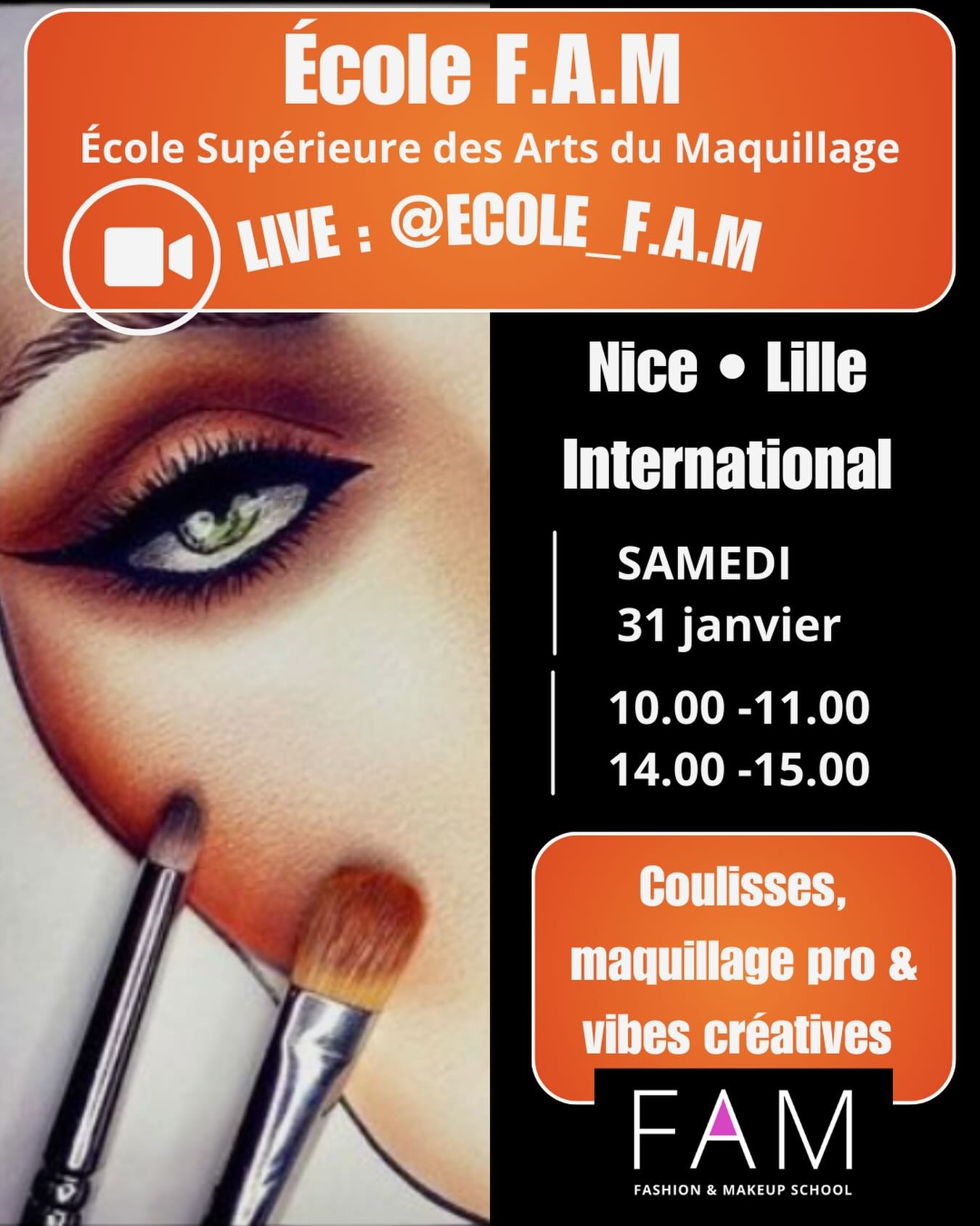 🎥 LIVE &ndash; Samedi 31 | Journ&eacute;e Portes Ouvertes Lille

&Agrave; l&rsquo;occasion de la JPO, l&rsquo;&Eacute;cole F.A.M ouvre son &eacute;cole sur le campus d&rsquo;ARTFX &agrave; Lille.
Une nouvelle &eacute;tape dans le d&eacute;veloppemen