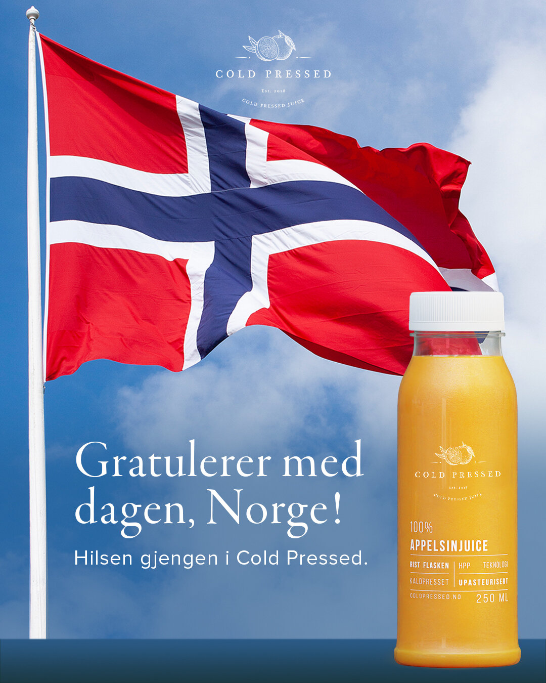 Gratulerer med dagen, Norge 🇧🇻 

Vi &oslash;nsker alle en str&aring;lende dag! 

Hilsen alle oss i Cold Pressed-gjengen 🍎 

#coldpresedjuice #coldpressed #juice #lemonjuice #limejuice #orangejuice #greenjuice #sitronjuice #appelsinjuice #kaldtpres