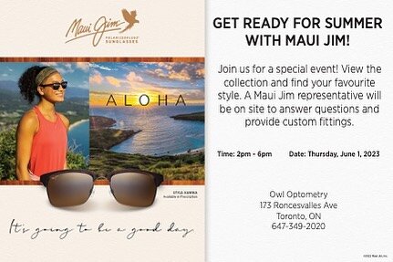 NEW EVENT DATE! 😎

On Thursday June 1 we&rsquo;ll be hosting an event with the @officialmauijim collection 

View all the styles and find your favorite! A representative from Maui Jim will be joining us to answer any questions you may have about the