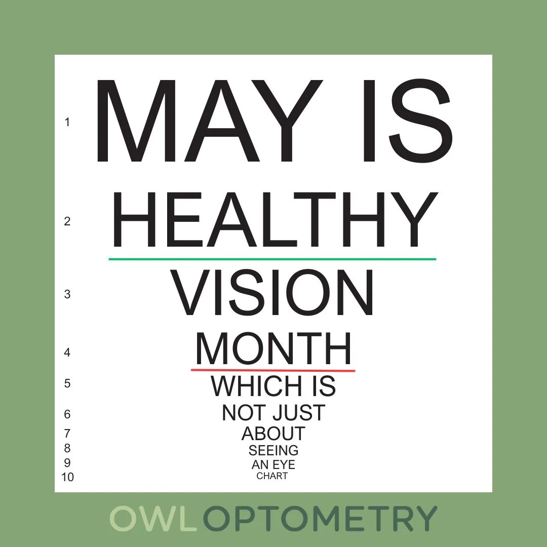 May is #HealthyVisionMonth 👀

Taking care of your eyes is not just about seeing well but also keeping your eyes healthy and safe! 

Protect your sight with regular comprehensive eye exams to detect early stages of eye disease. 

#eyecare #optometry
