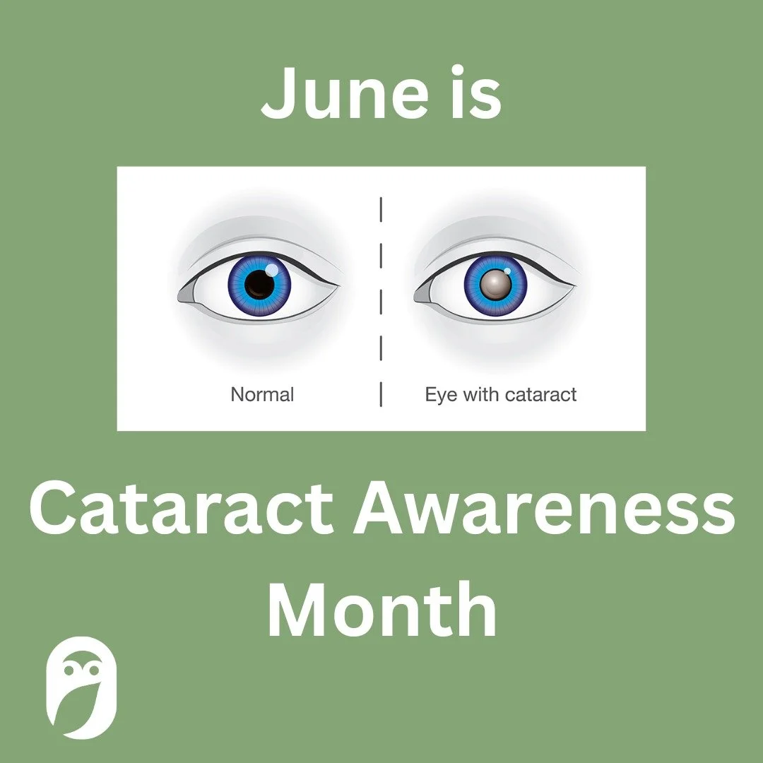 June is Cataract Awareness Month! 

Cataracts are the leading cause of blindness across the globe. 
Most people will develop cataracts in their life, but there are ways to lower your risk - most importantly, getting regular eye exams.

#cataractaware