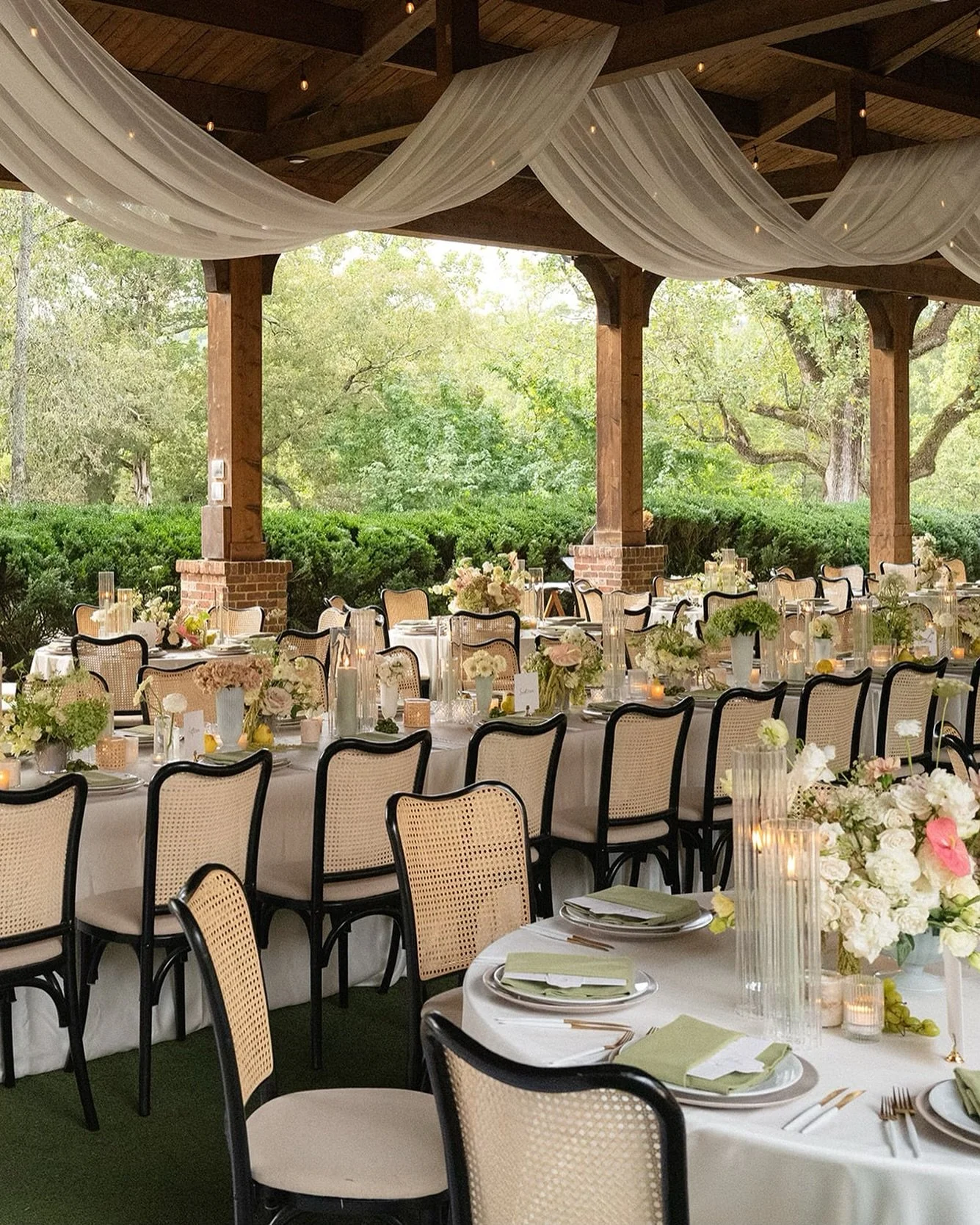 When the invite says black tie optional and the design delivers both. This reception was the perfect marriage of our bride&rsquo;s playful spirit and that elevated, upscale feel. Light, airy tones met their match with bold touches of black &mdash; pr