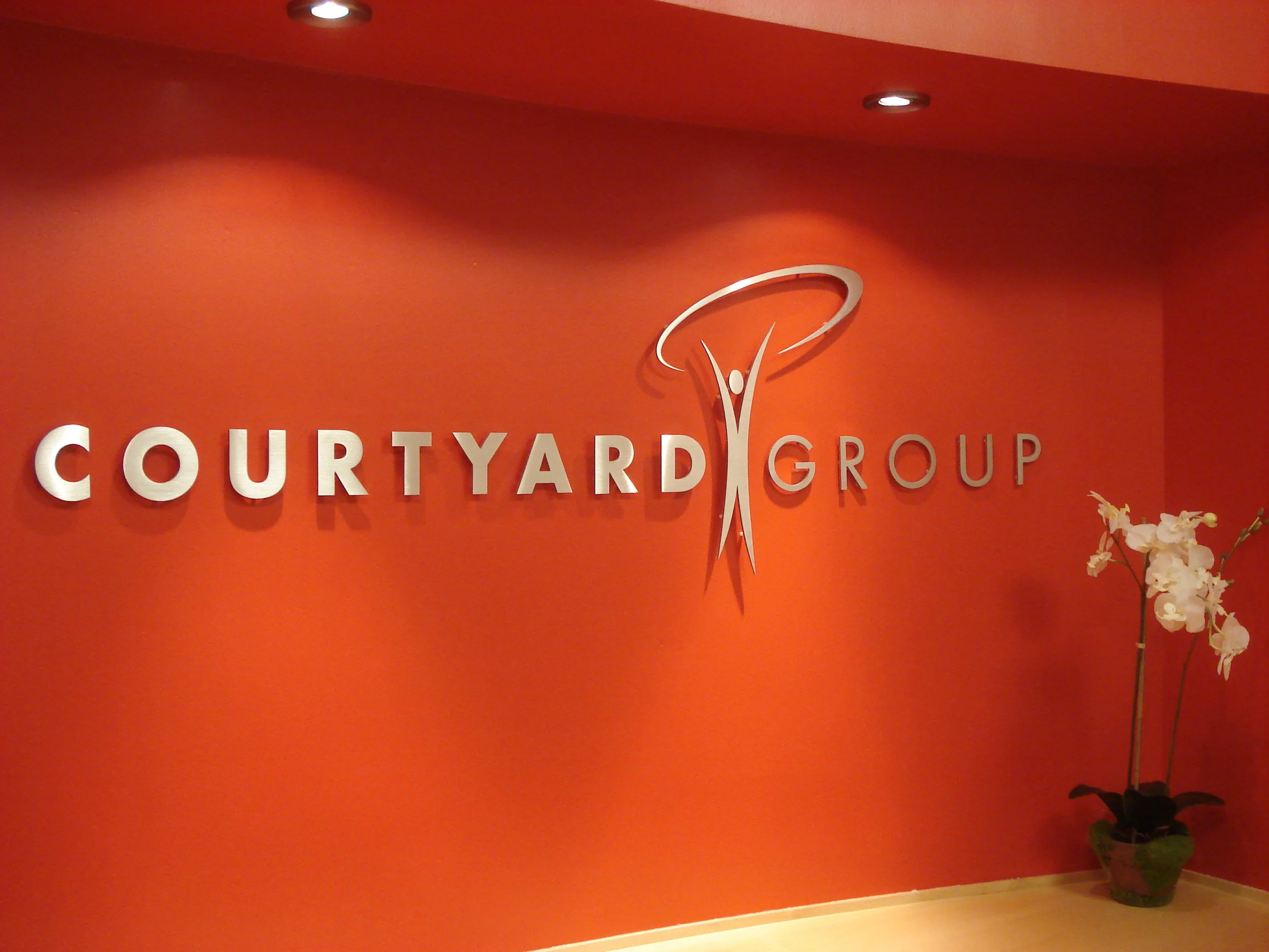 Courtyard Group - Satin Aluminum Metal Letters on Reception Wall