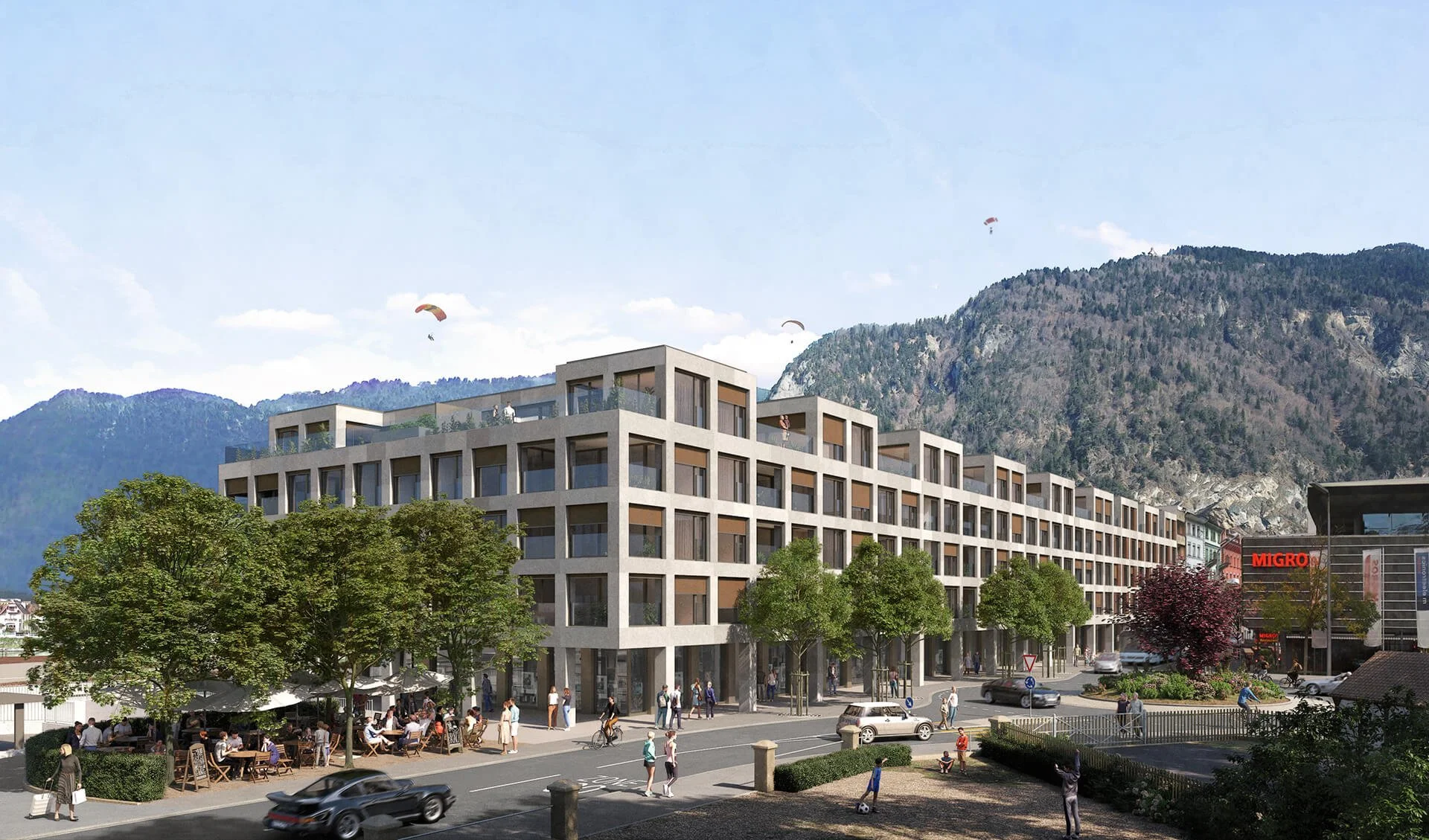 Architekturvisualisierung - Station West Interlaken Wohn- und Geschäftshaus