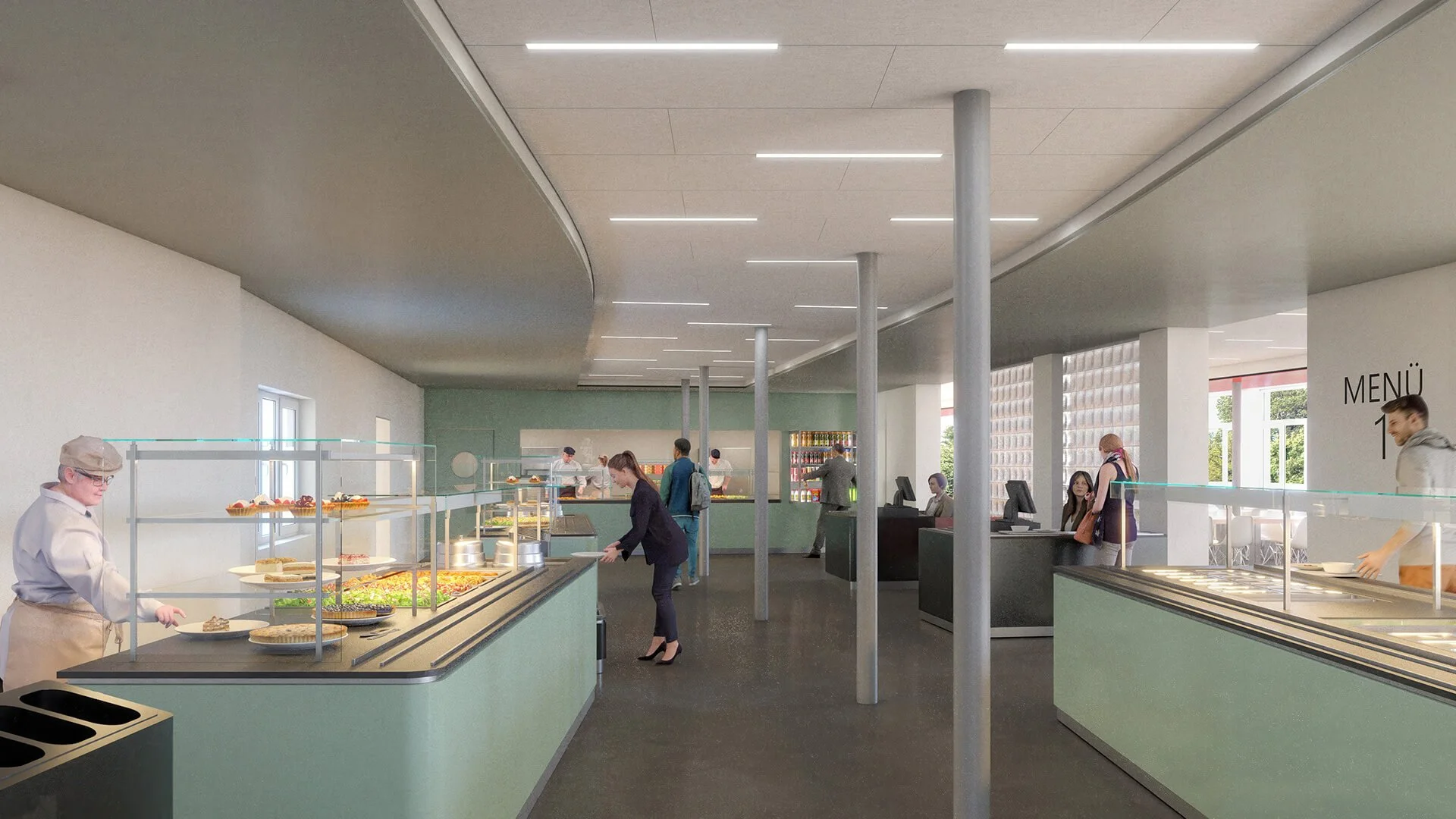 Innenraumvisualisierung - Gewerbevisualisierung Mensa Freiburg