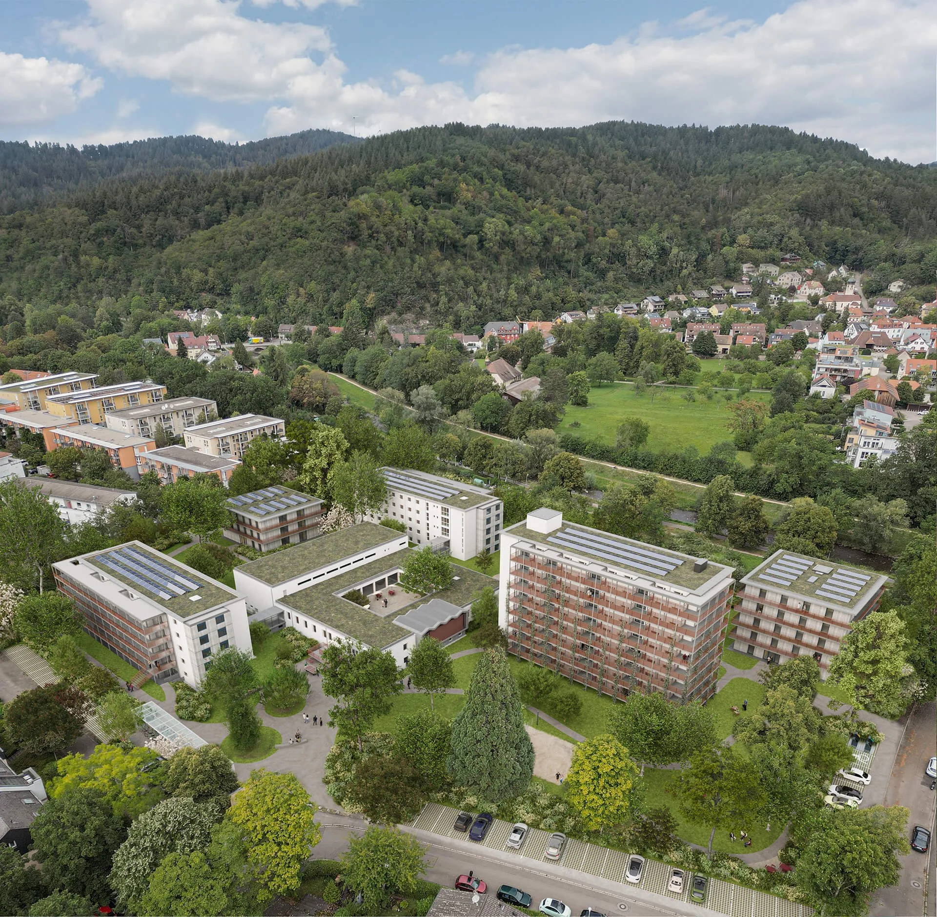 Drohnenflug - Architekturvisualisierung Campus St. Alban Freiburg