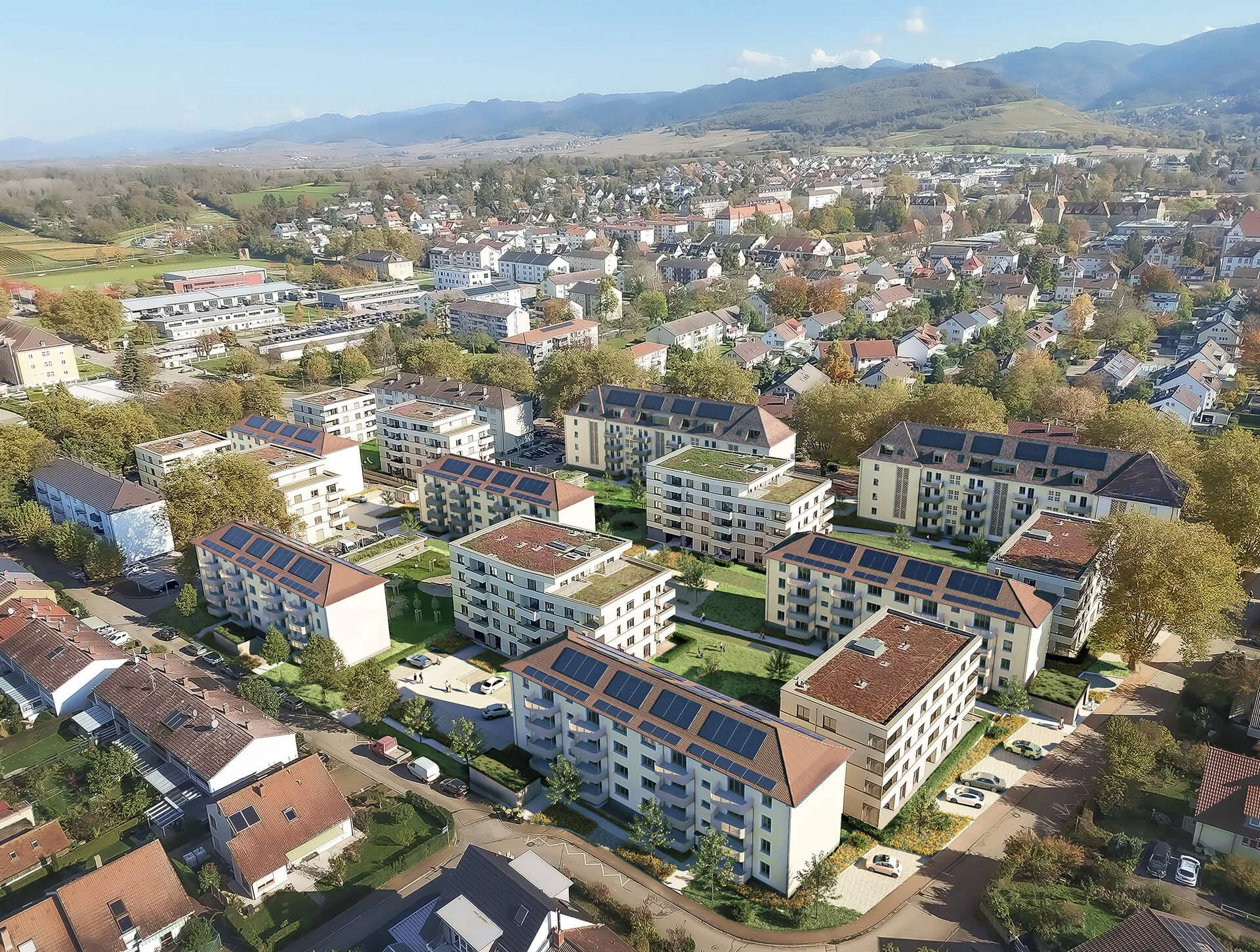 Drohnenflug - Visualisierung Bauschild – Quartier 5 Müllheim