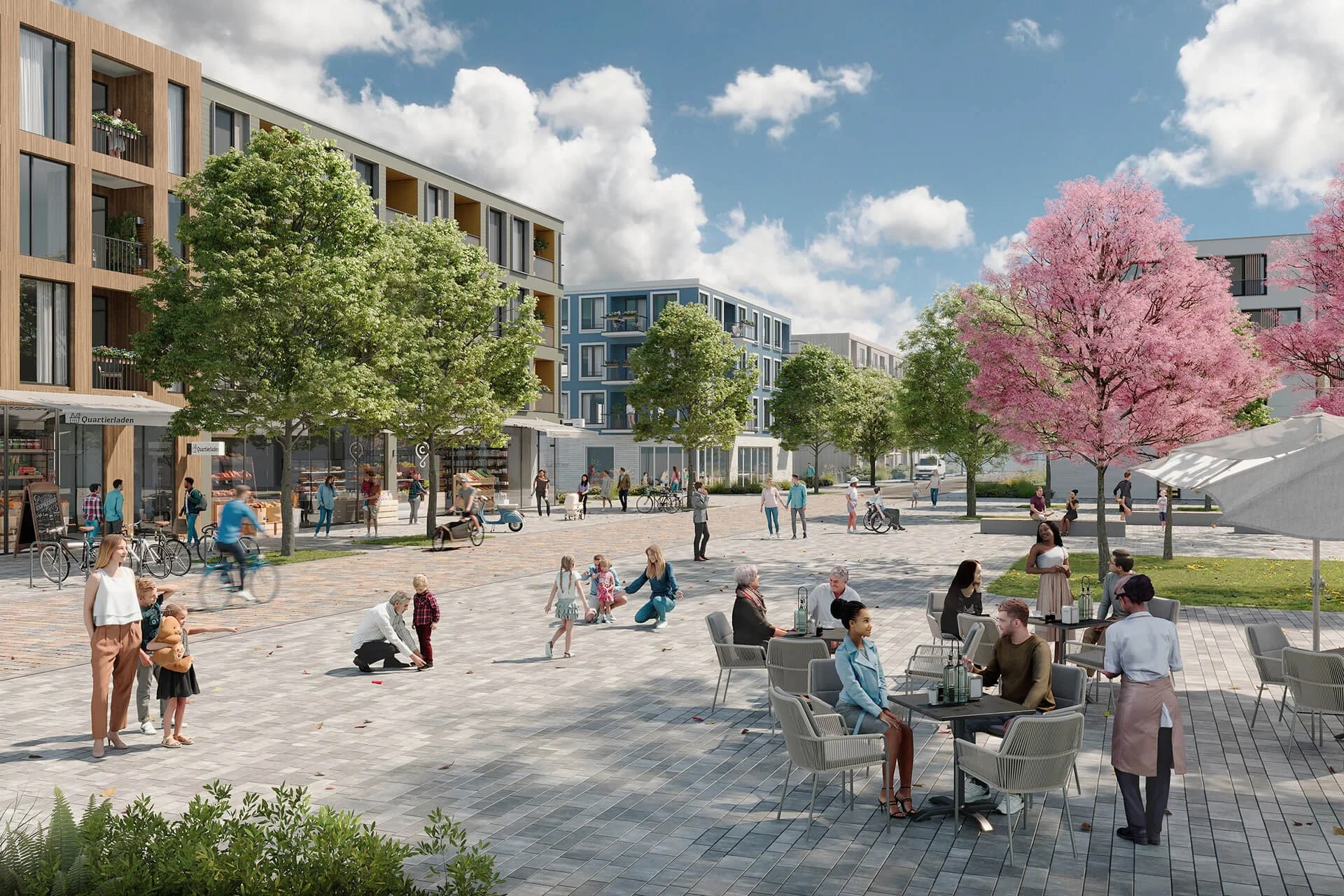 Städtebauvisualisierung - Neuer Stadtteil Dietenbach - Stadtteilplätze - Stadt Freiburg