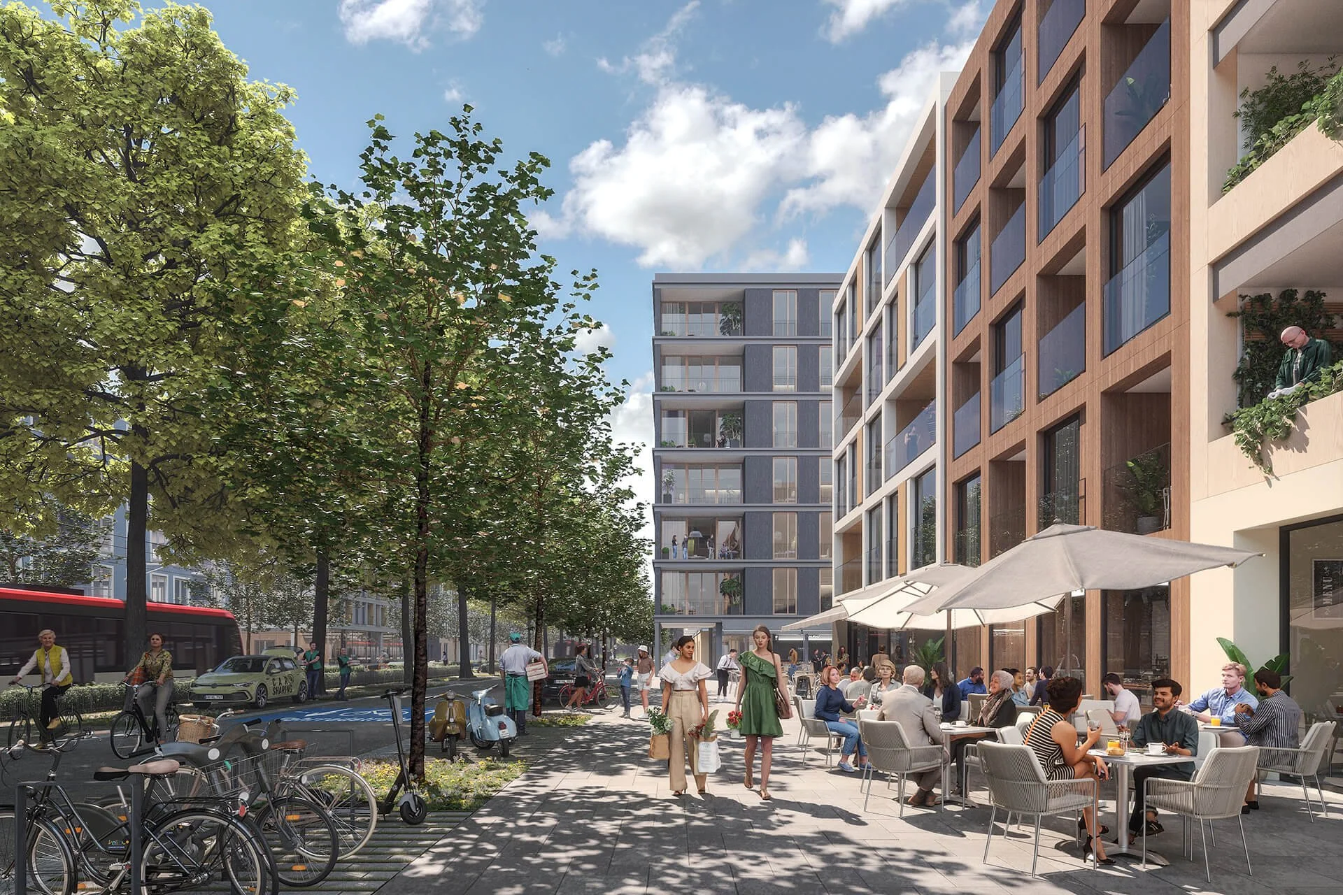 Städtebauvisualisierung - Neuer Stadtteil Dietenbach - Städtisches Leben - Stadt Freiburg