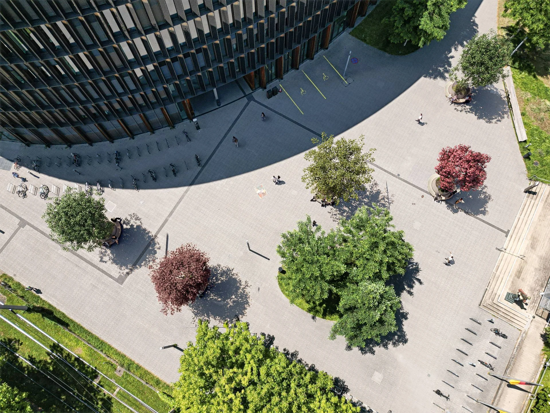 Visualisierung Klimaanpassung Hitzeresilienz urbane Überhitzung mobile Stadtbegrünung Freiburg LINK3D Platz am Rathaus im Stühlinger