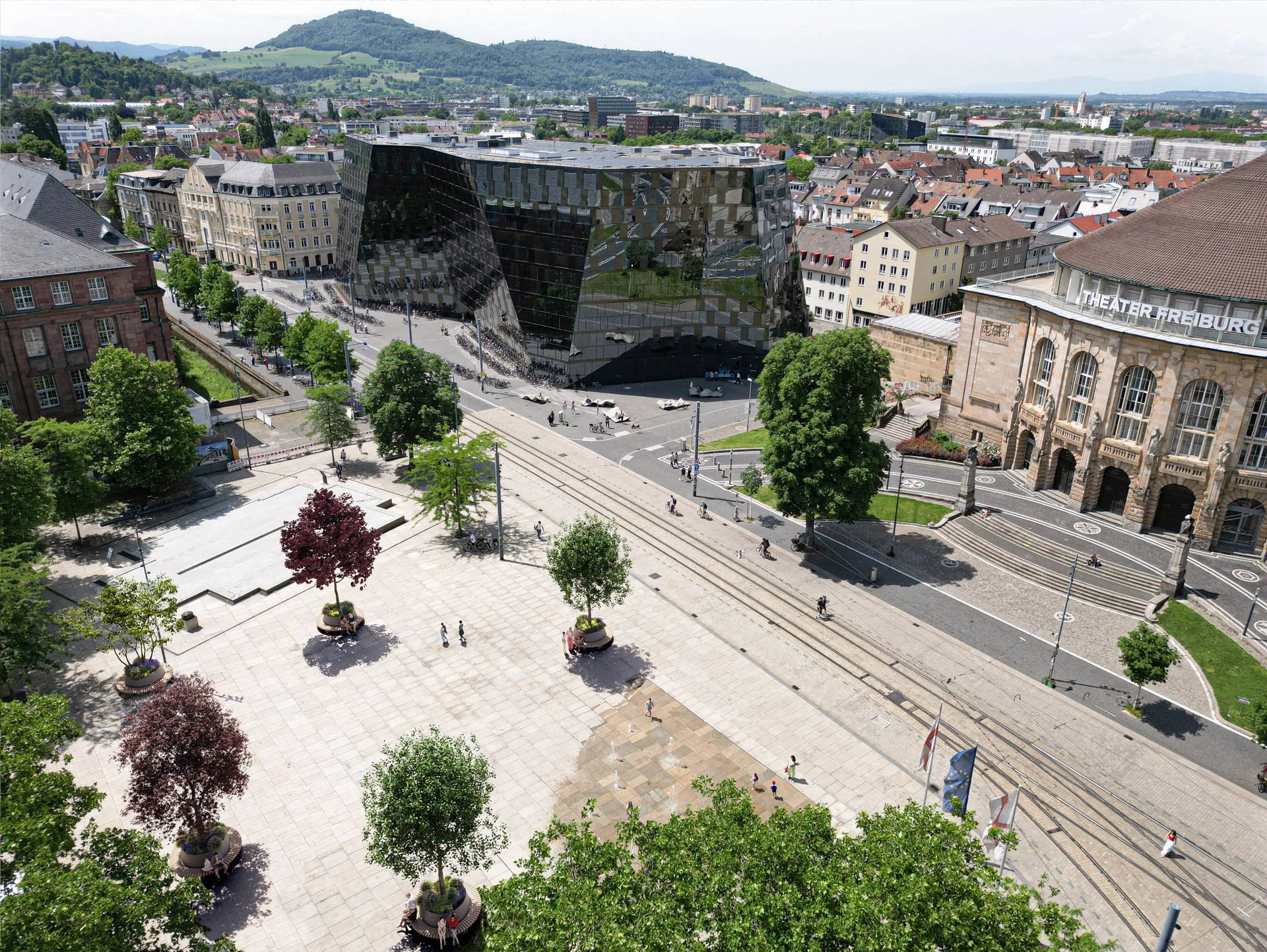 Visualisierung Klimaanpassung Hitzeresilienz urbane Überhitzung mobile Stadtbegrünung Freiburg LINK3D Platz der alten Synagoge