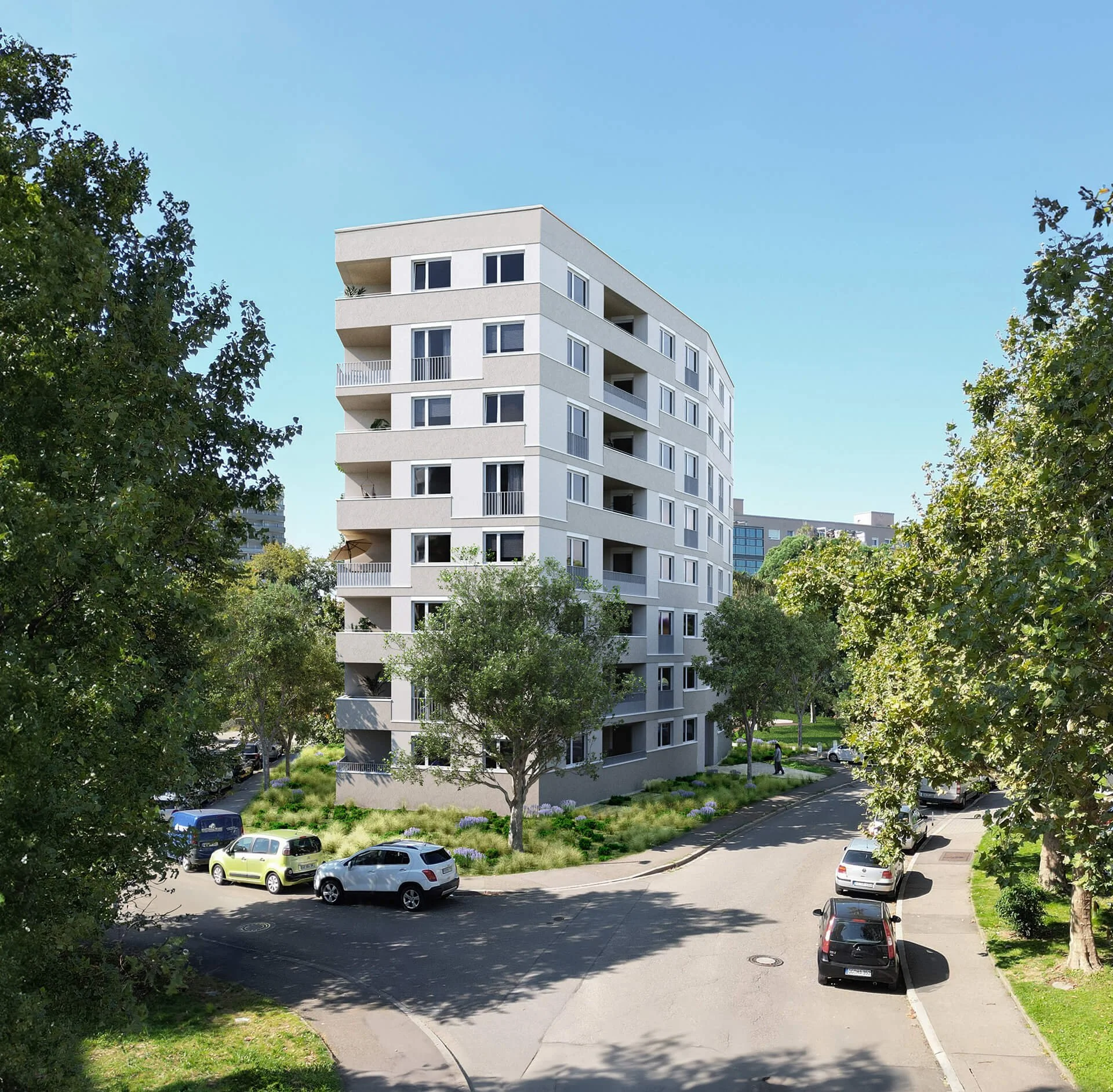 Architekturvisualisierung - SUN-BUN-Wohnungsbau Freiburg Weingarten - Freiburger Stadtbau