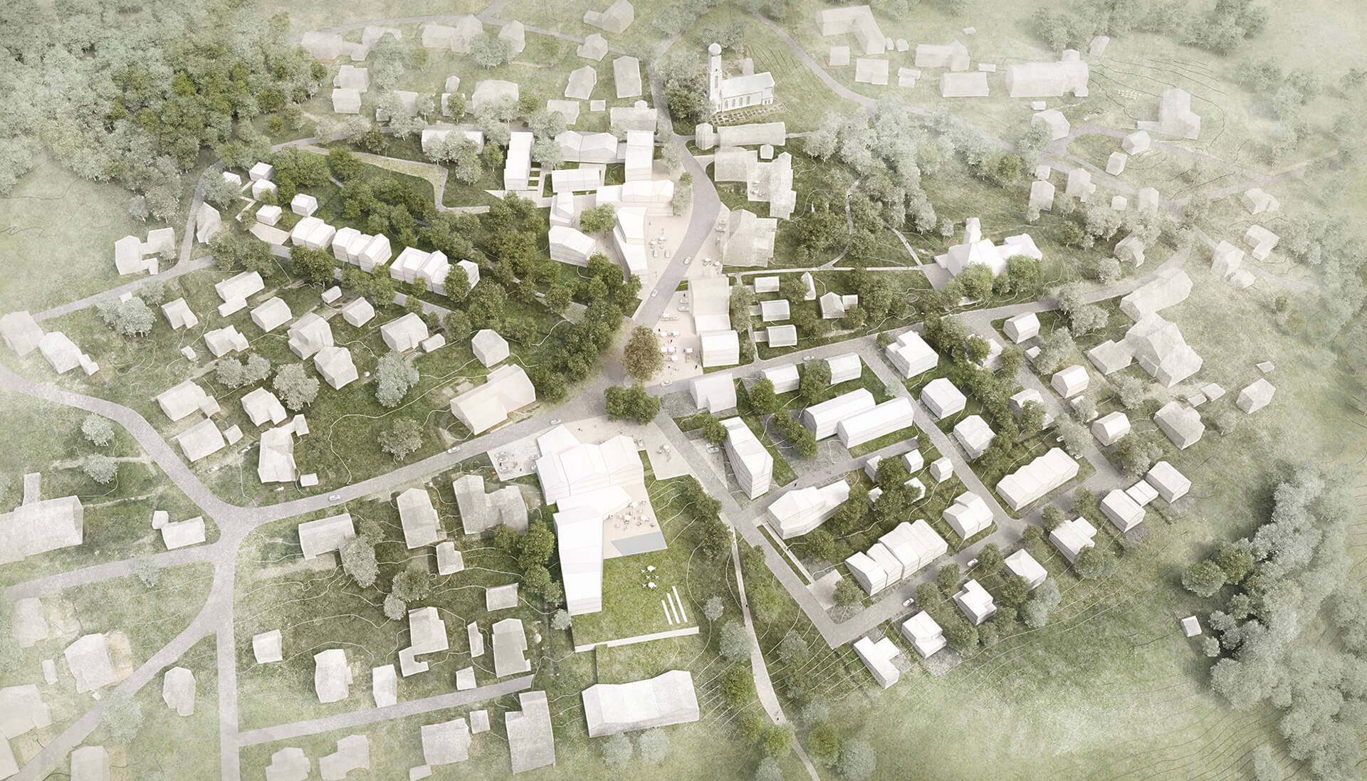 Städtebauvisualisierung - Wettbewerbsperspektive - Neugestaltung Ortsmitte - Bad Heilbrunn