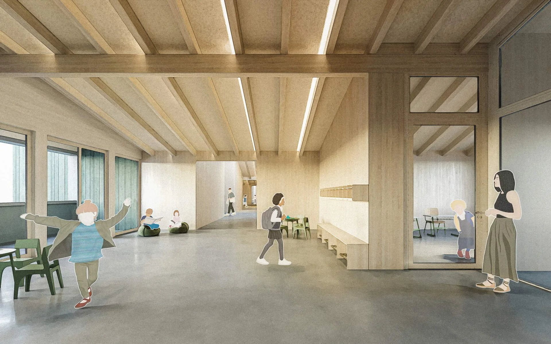 VGV SBBZ Niederrimsingen, erster Preis für den Entwurf von Frank Heinz Architekten mit buero Vogelsang und freisign Landschaftsarchitekten, Aussenperspektive LINK3D
