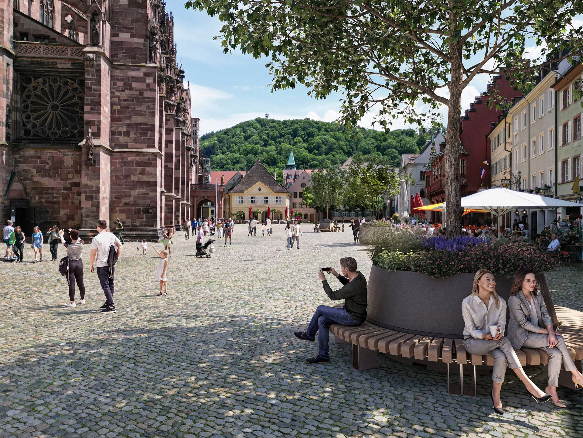 Visualisierung Klimaanpassung Hitzeresilienz urbane Überhitzung mobile Stadtbegrünung Freiburg LINK3D Münsterplatz Freiburg