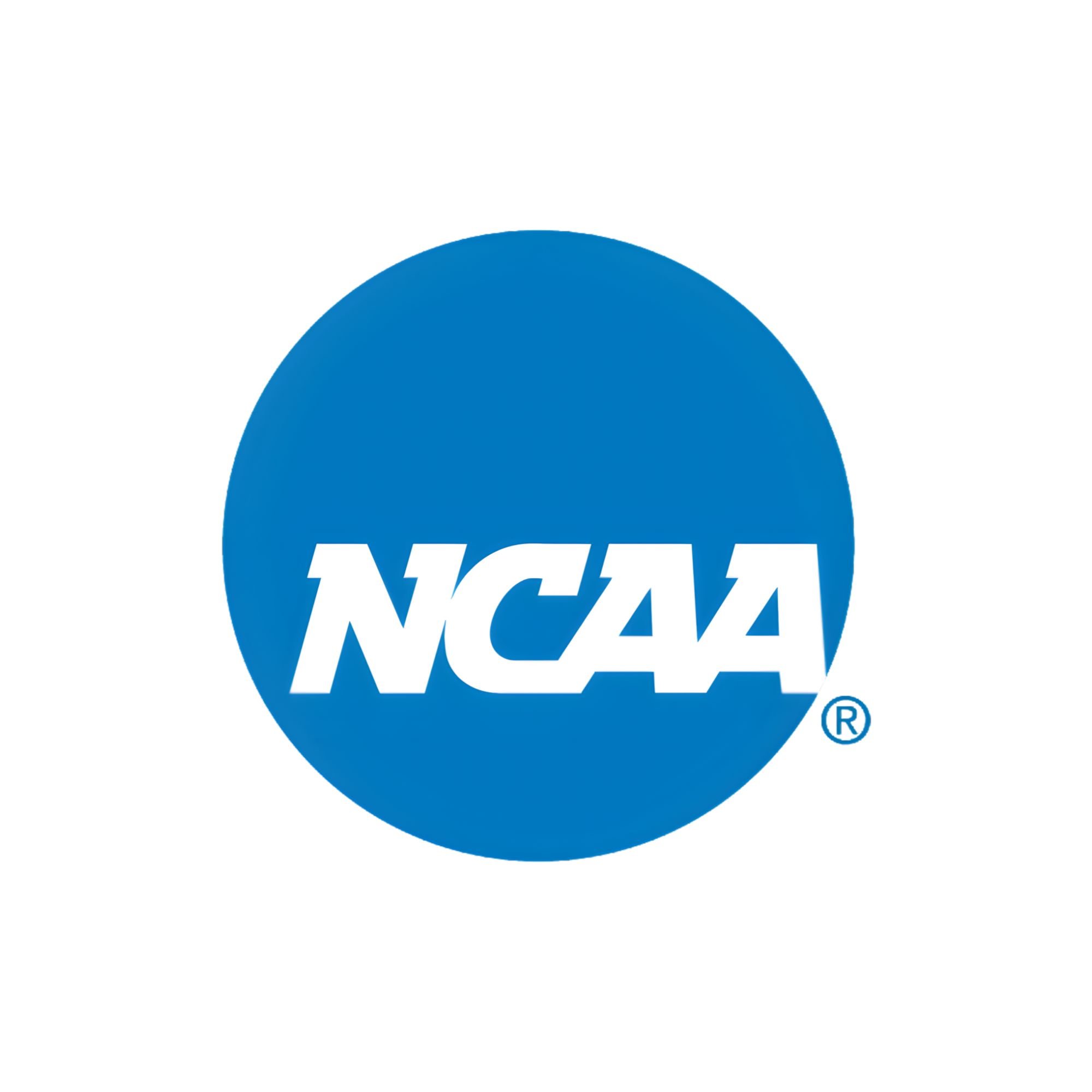 NCAA logo in blue circle with white letters.