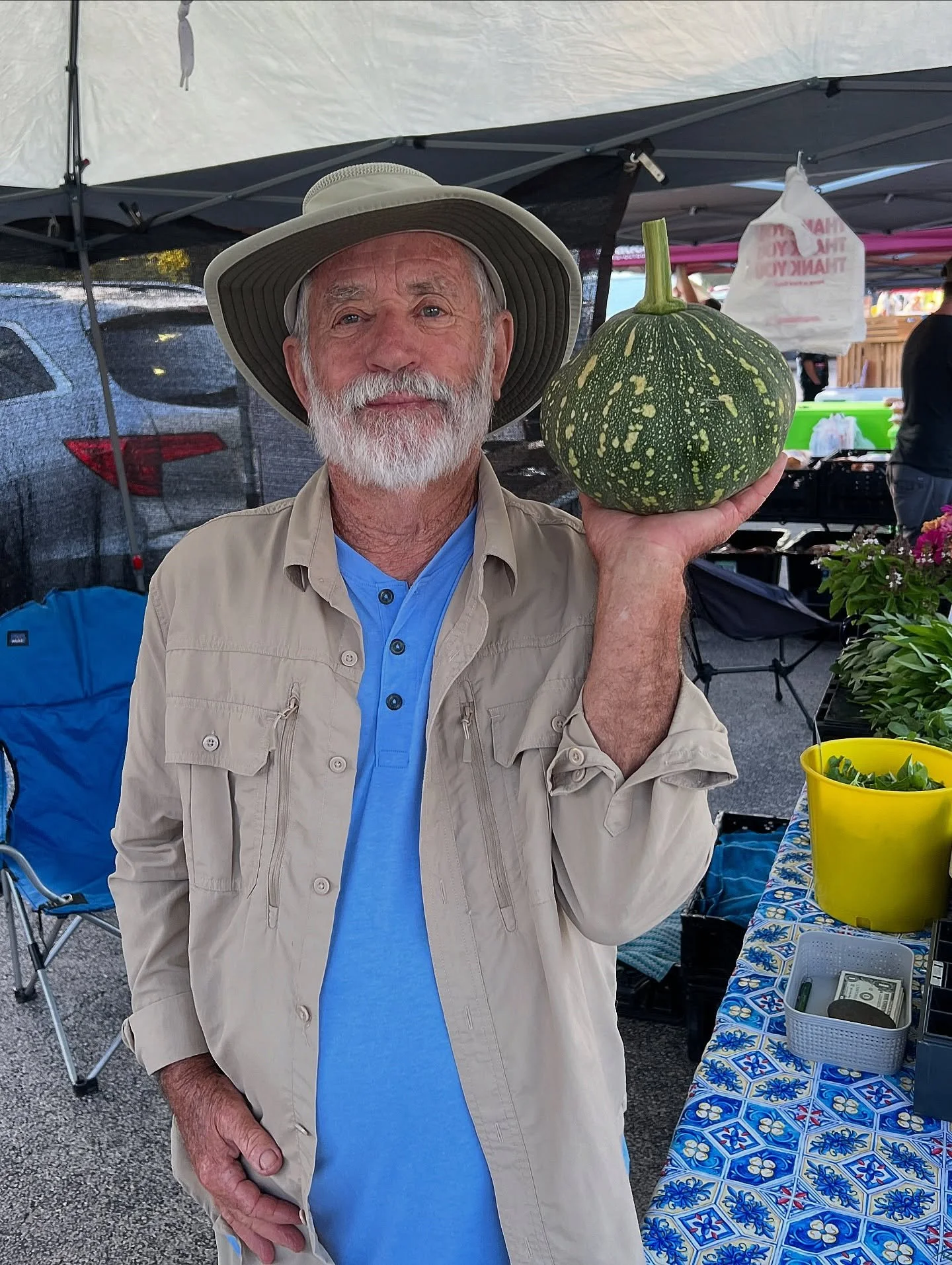 Who said pumpkins have to be orange? 💚

Don of Gardeners in Community Development is showing off this stunning green pumpkin at last week&rsquo;s market! Come shop local, support community gardens, and maybe find your own perfect pumpkin.