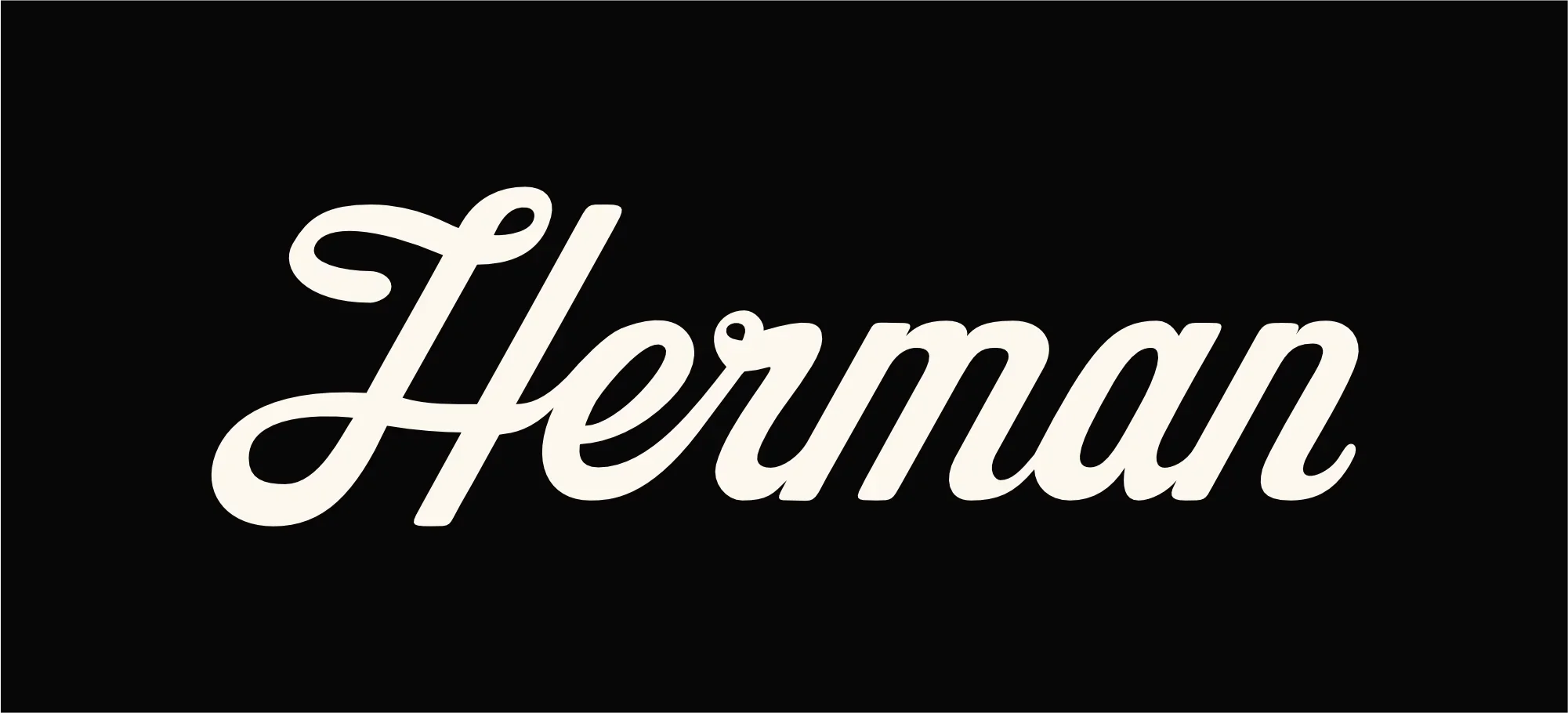 The word 'Herman' written in large, white, cursive font on a black background.
