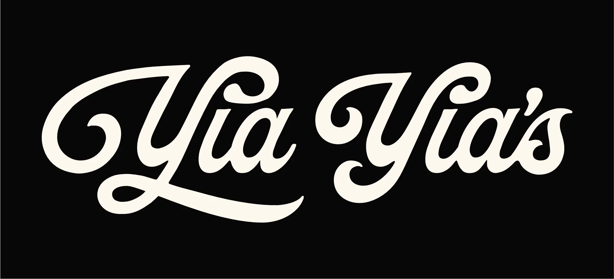 Stylized white text that says 'Yia Yia's' on a black background.
