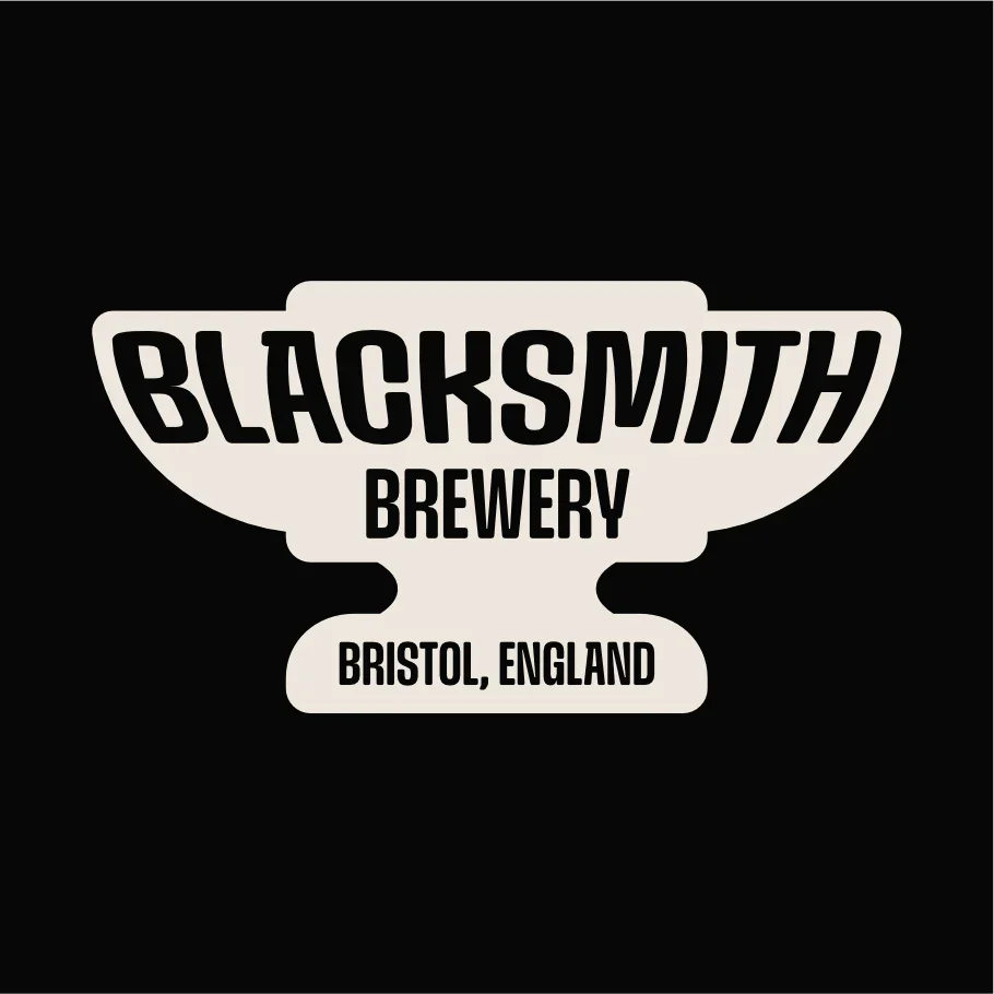 Blacksmith Brewery logo with a stylized brewing cup, text indicates it is located in Bristol, England.