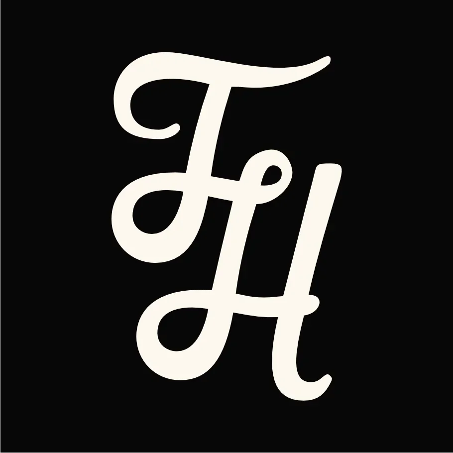 Stylized white script letters 'F', 'H', and 'H' on a black background.