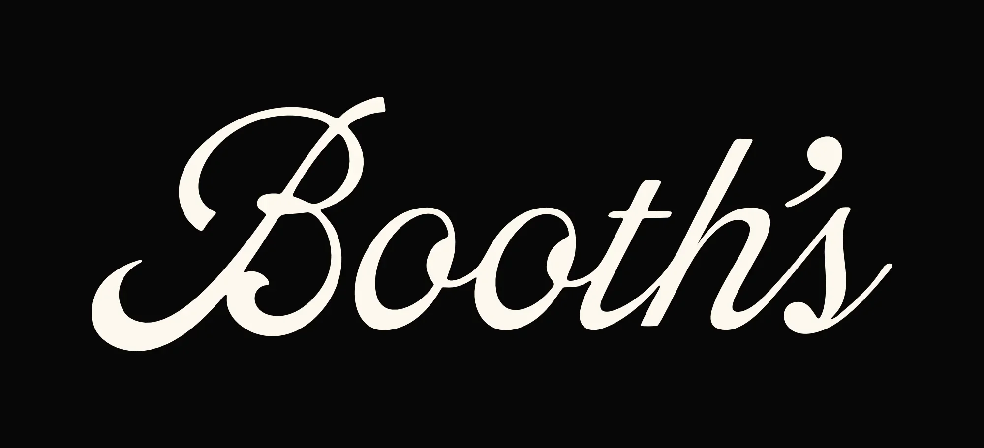 Bold white script text on black background that reads 'Booth's'. 
