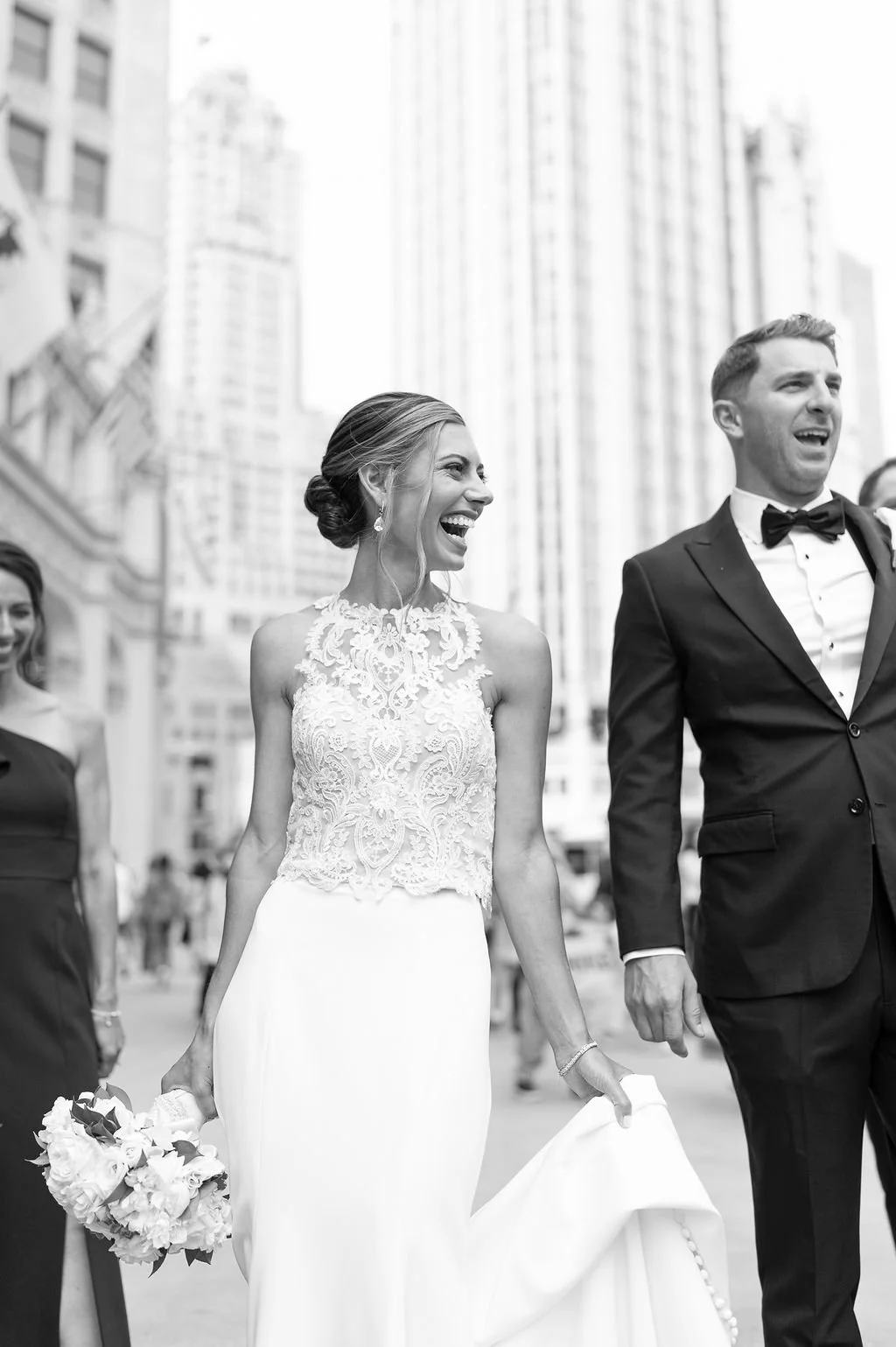 Candid wedding photography of a bride laughing
