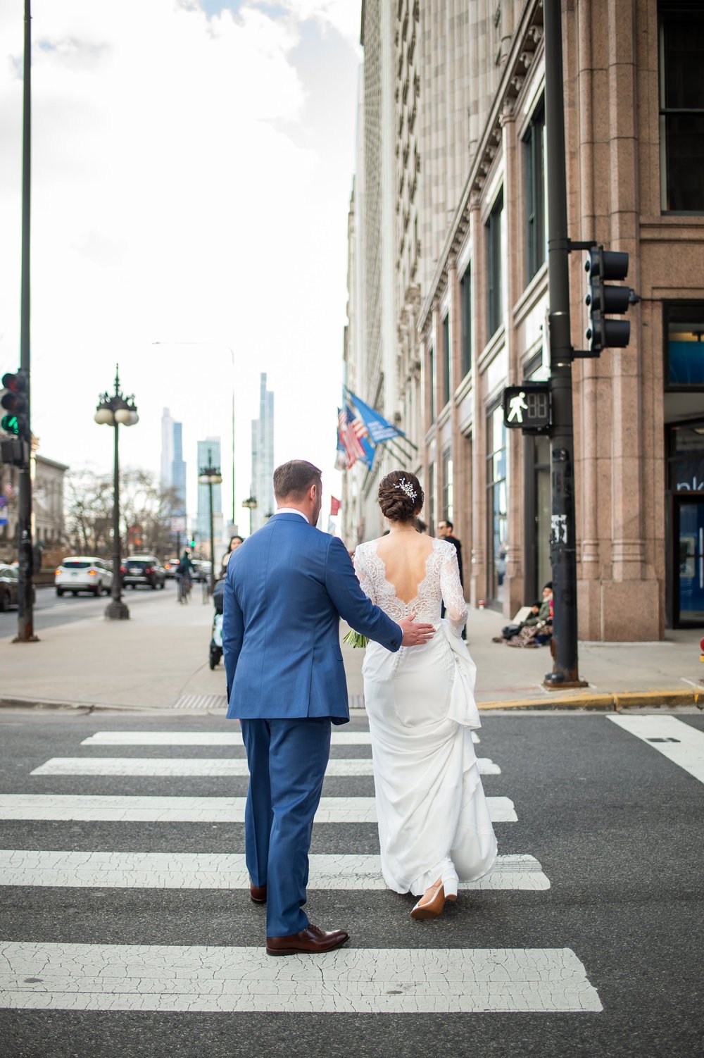 Crosswalk wedding couple