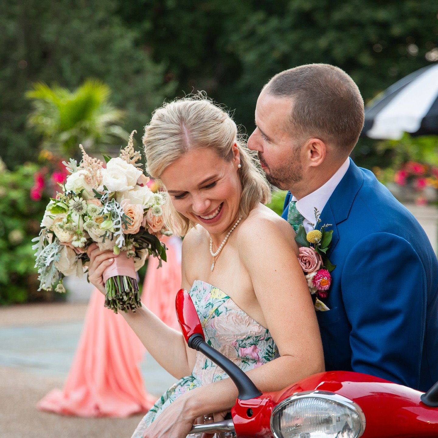 Congrats Megan and Adam!! Super cute photo from their wedding! We LOVE mopeds.