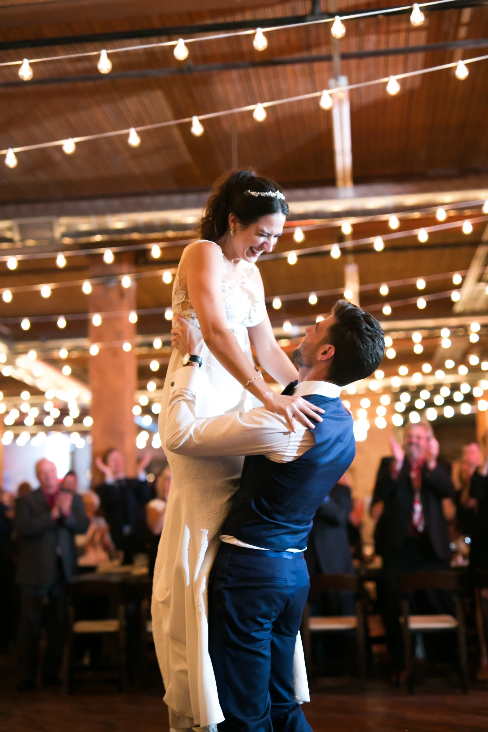 bride and groom first dance Lacuna Artist Loft Chicago wedding photographer 