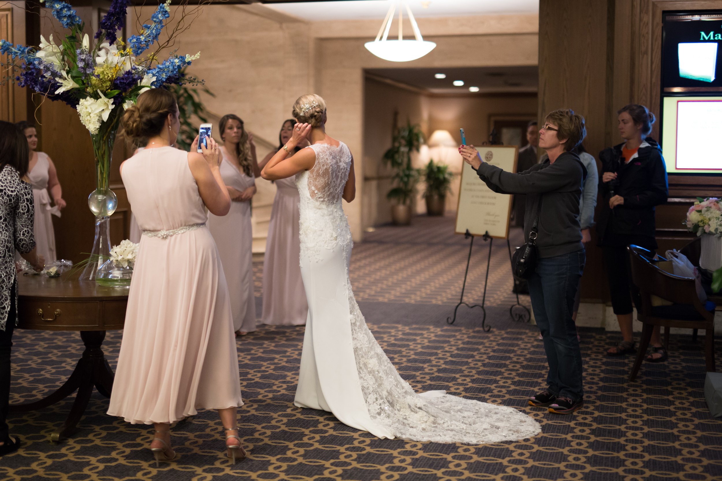 bride in lobby of hotel Chicago wedding photography