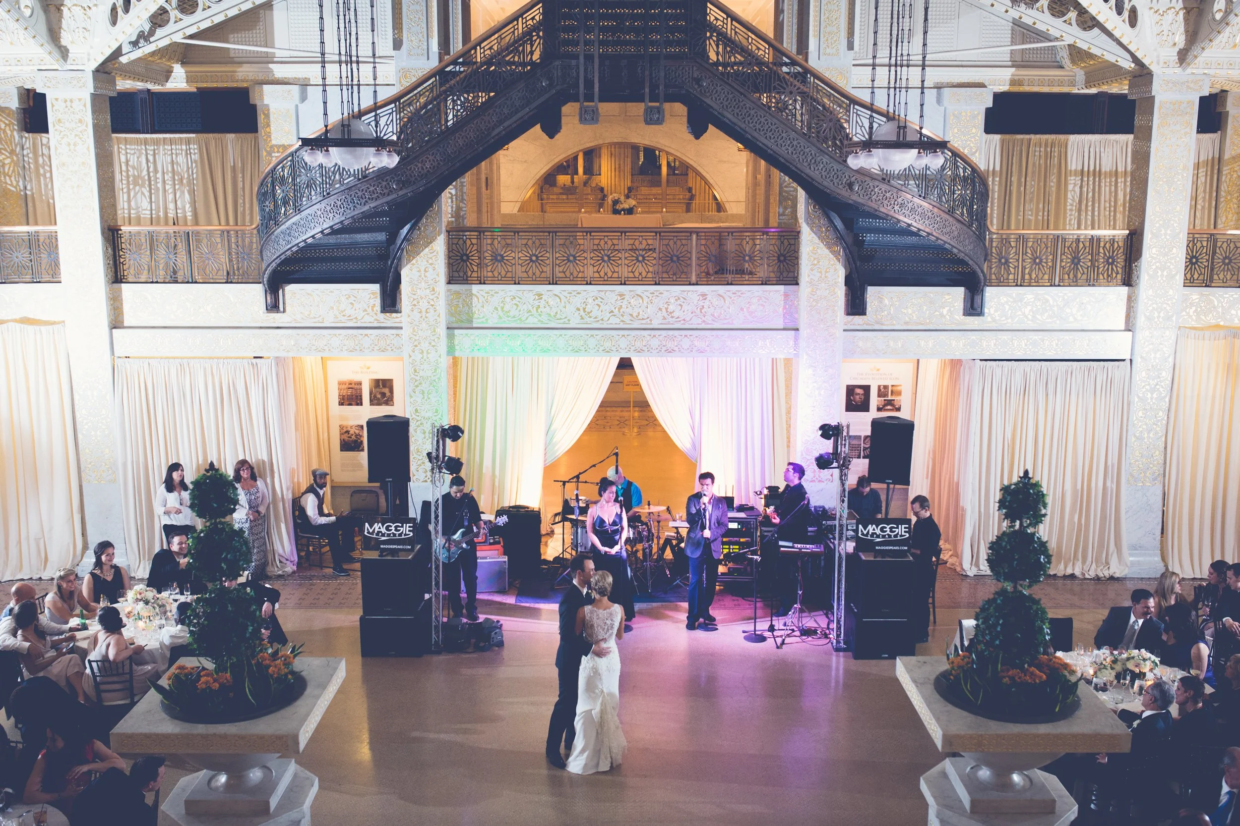bride and groom first dance The rookery building Chicago LaSalle Street Wedding photographers near me 